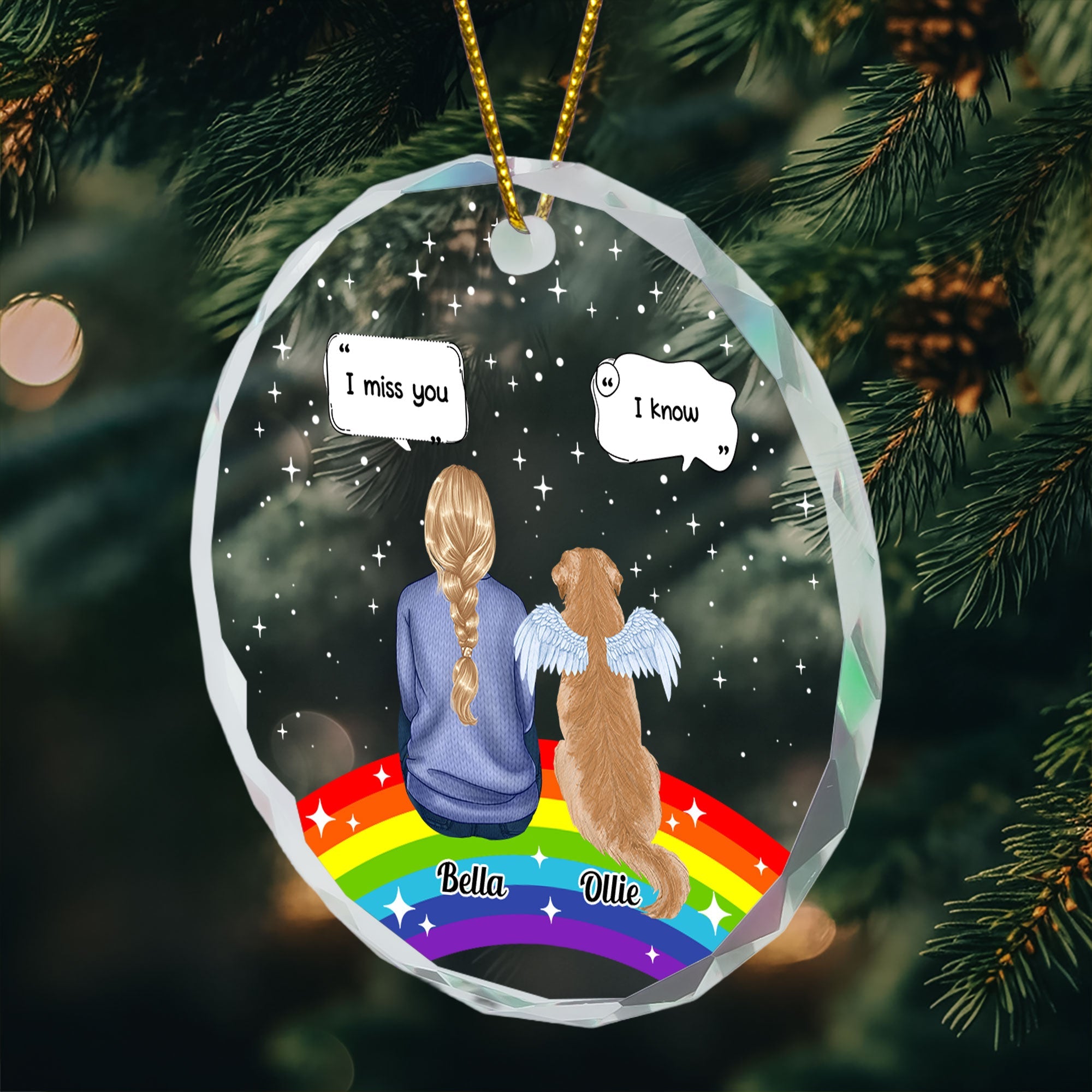 Rainbow Pet Memorial. Pet Loss - Personalized Glass Ornament