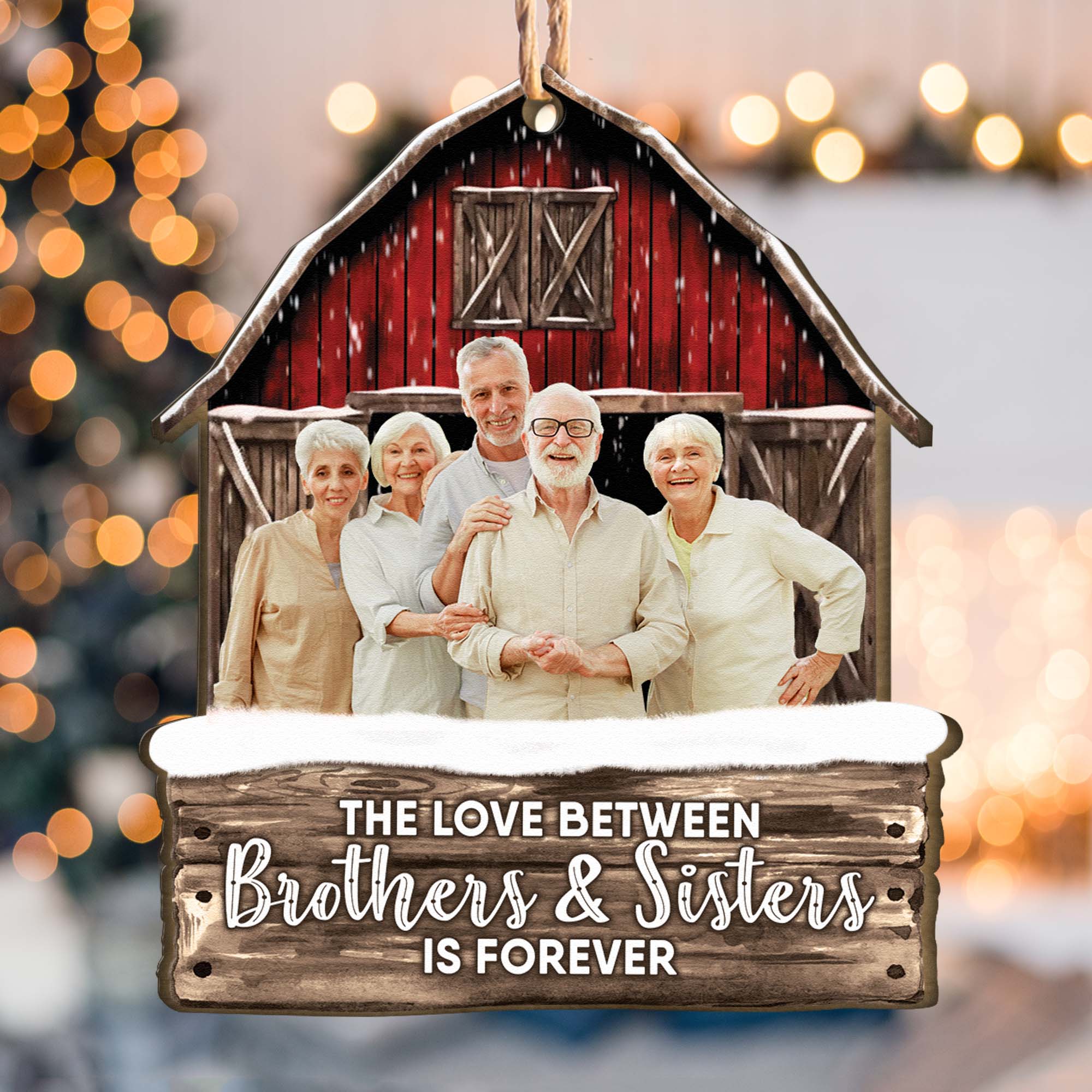 Red Barn The Love Between Brothers & Sisters Is Forever - Personalized Wooden Photo Ornament