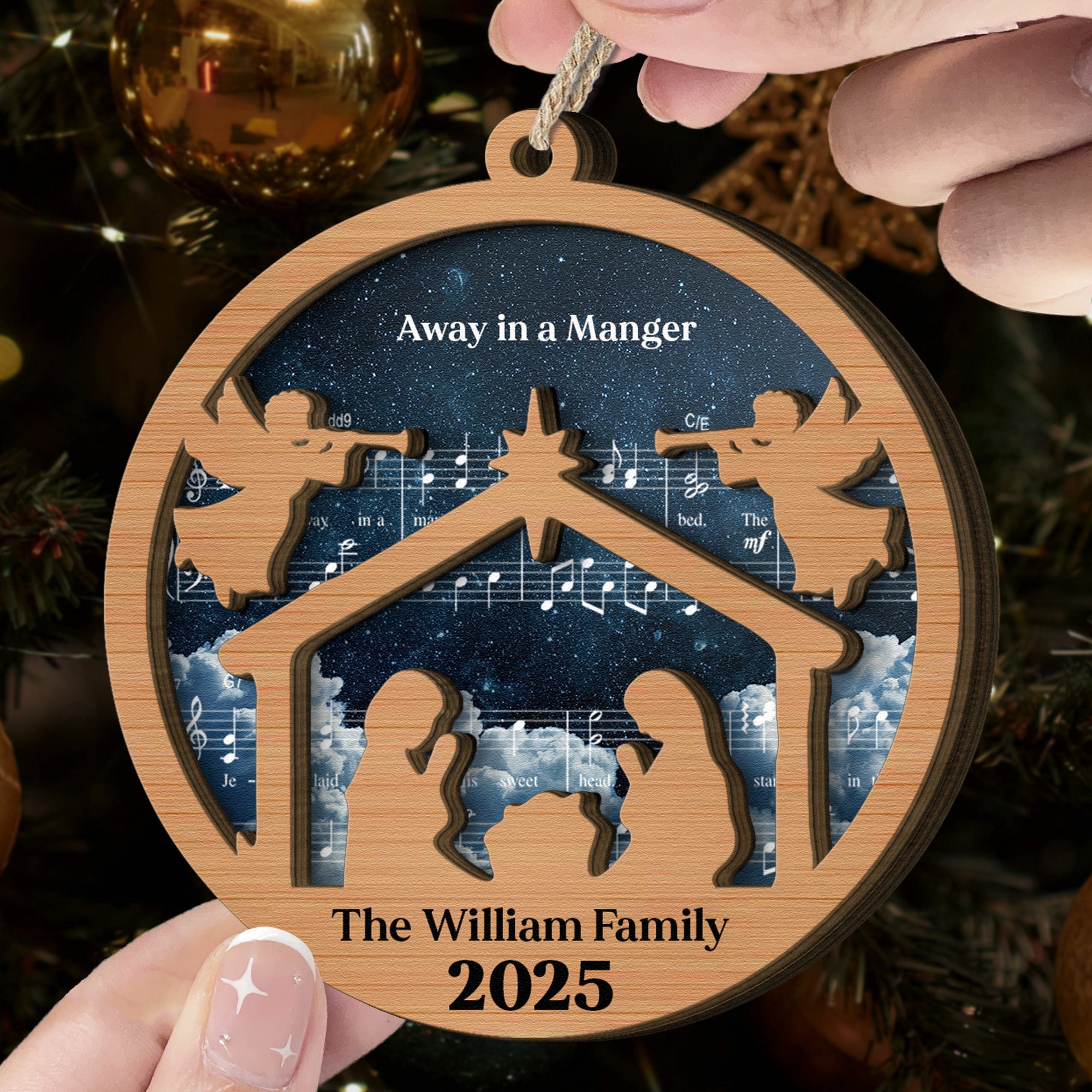 Set Of 5 Pieces Nativity Christmas With Music Sheet - Personalized Wooden Ornament