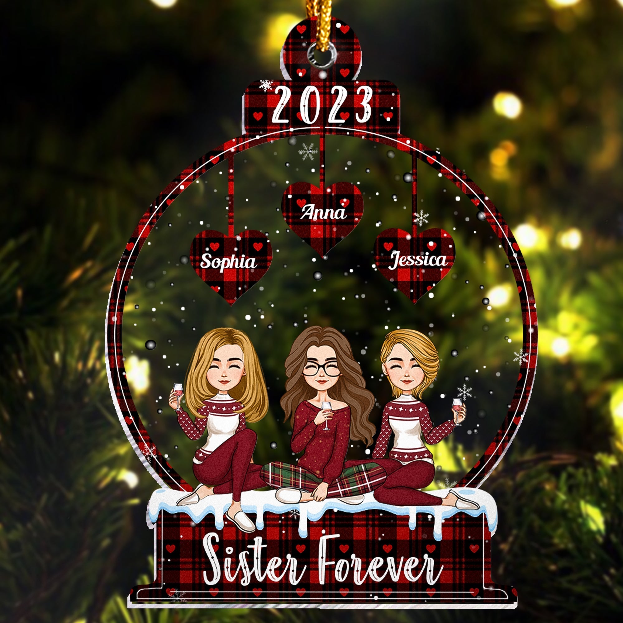 Sibling Forever - Personalized Snowball Shaped Acrylic Ornament