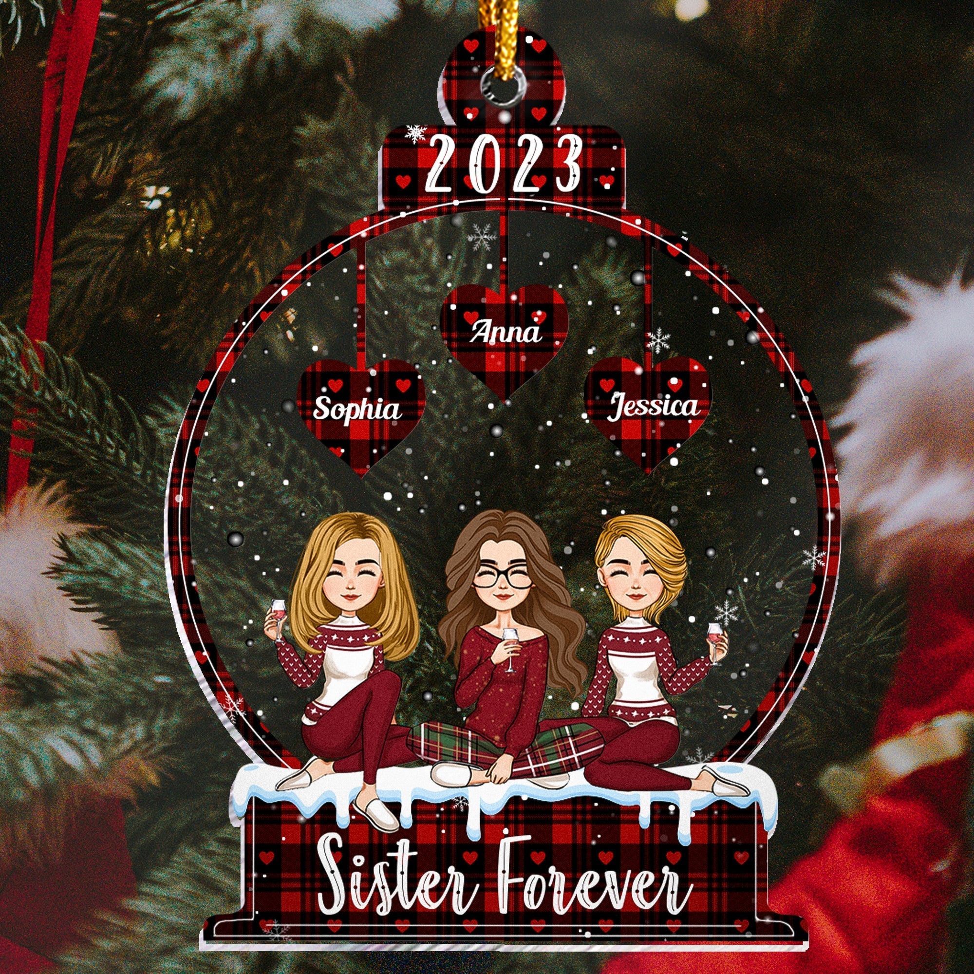 Sibling Forever - Personalized Snowball Shaped Acrylic Ornament