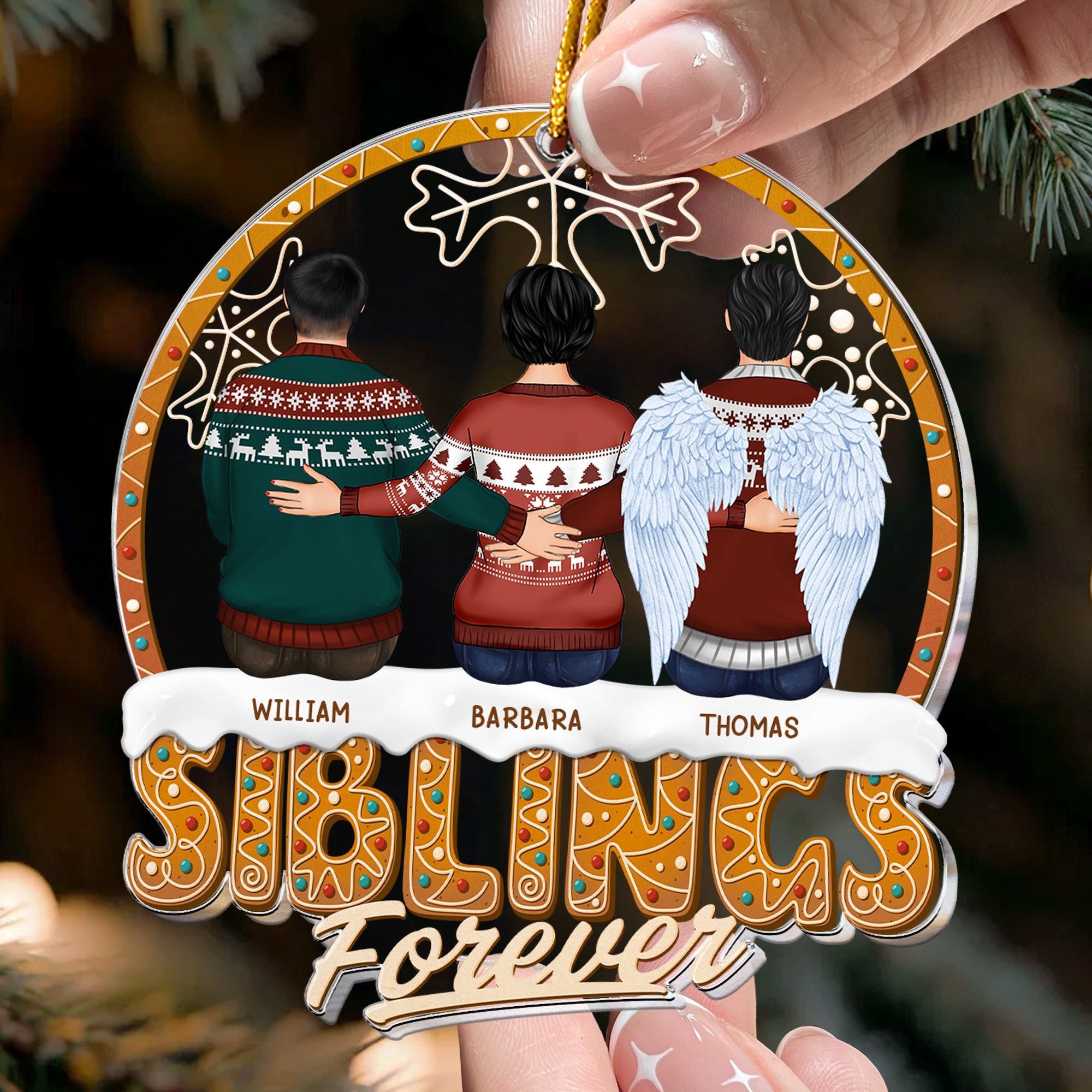 Siblings Forever - Family Sitting Together - Personalized Acrylic Ornament