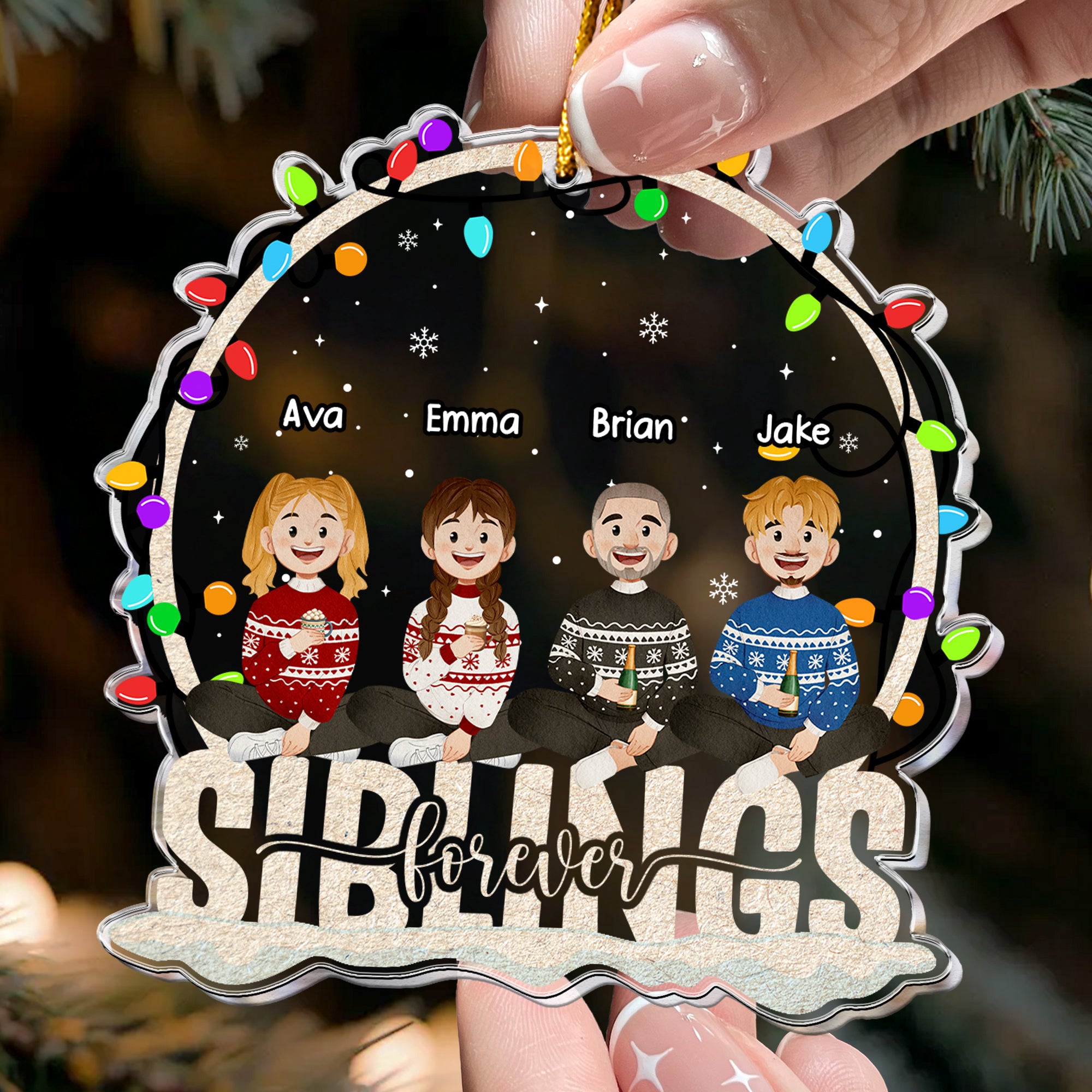 Siblings Forever New Version Christmas Family Ornament - Personalized Acrylic Ornament