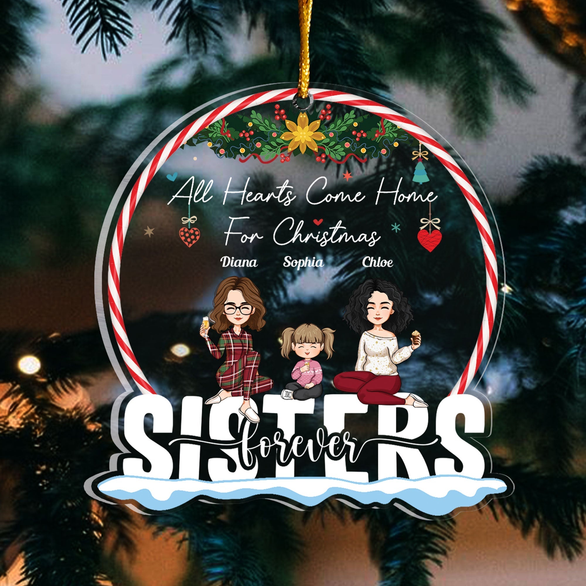 Siblings Forever Version 2 - Personalized Family Ornament - With Little Ones