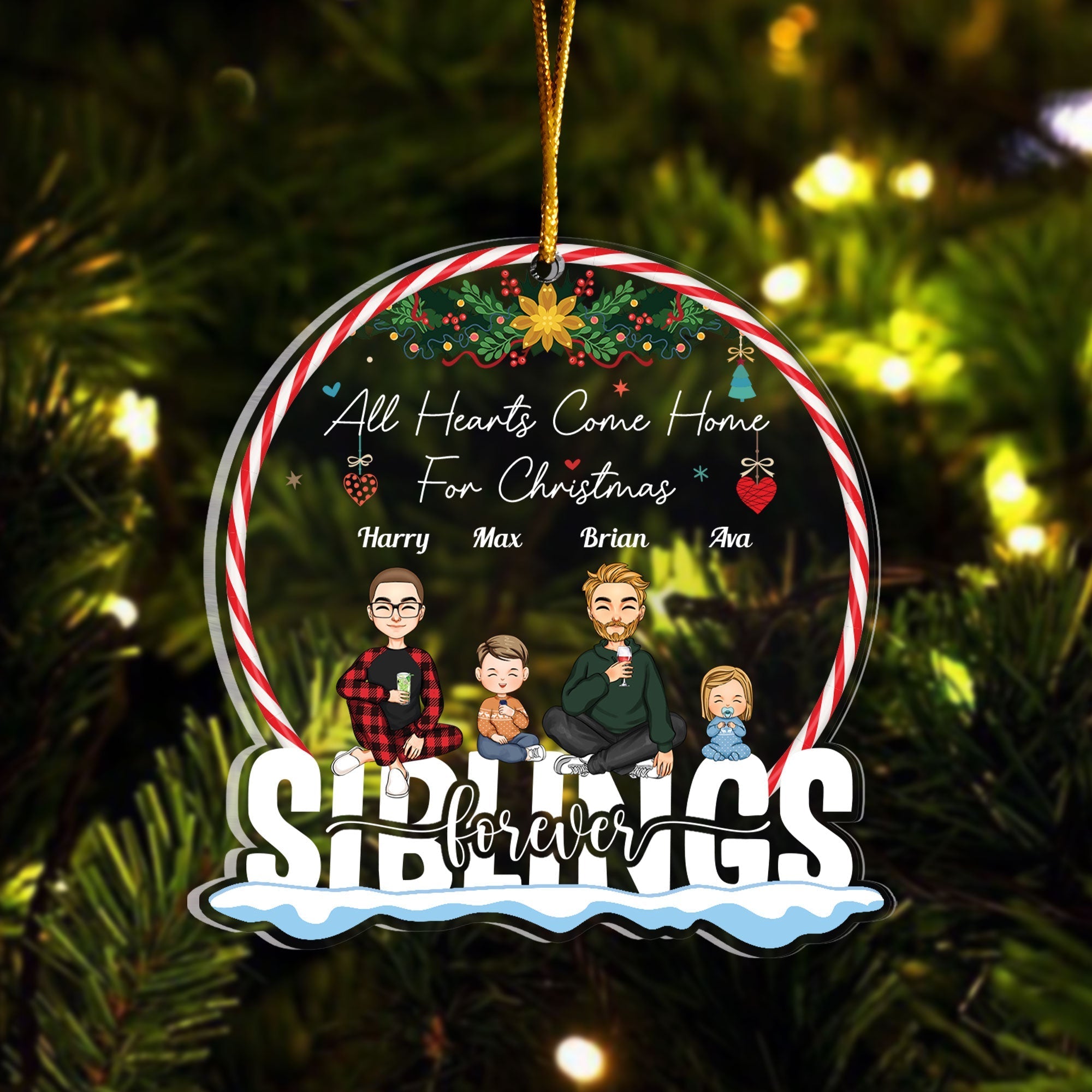 Siblings Forever Version 2 - Personalized Family Ornament - With Little Ones