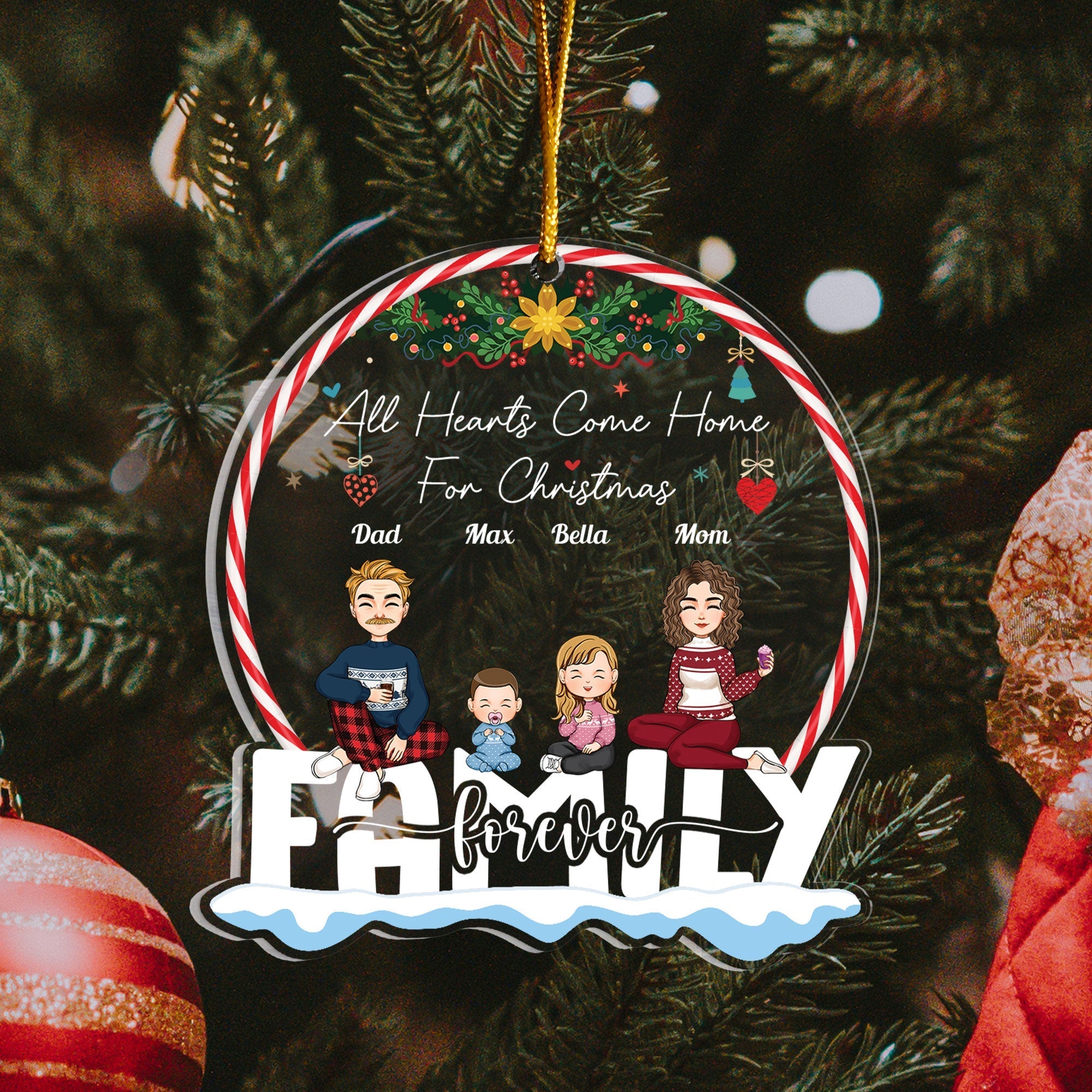 Siblings Forever Version 2 - Personalized Family Ornament - With Little Ones