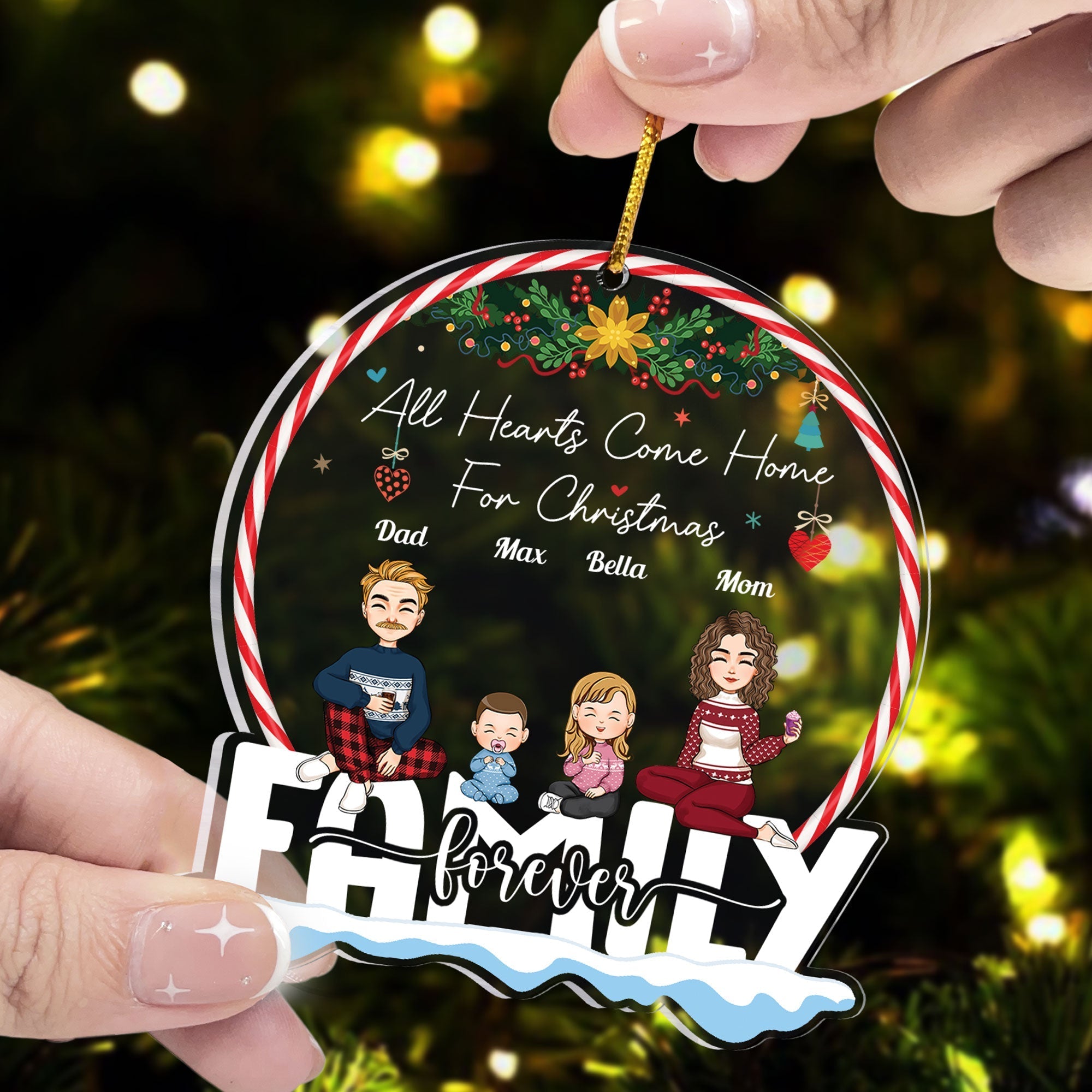 Siblings Forever Version 2 - Personalized Family Ornament - With Little Ones