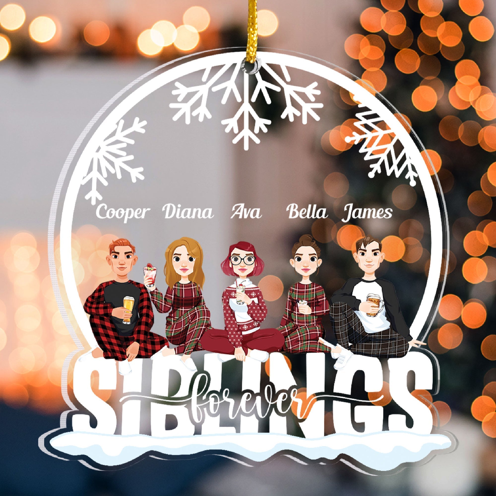 Siblings Forever (New Version) - Personalized Snow Globe Shaped Acrylic Ornament