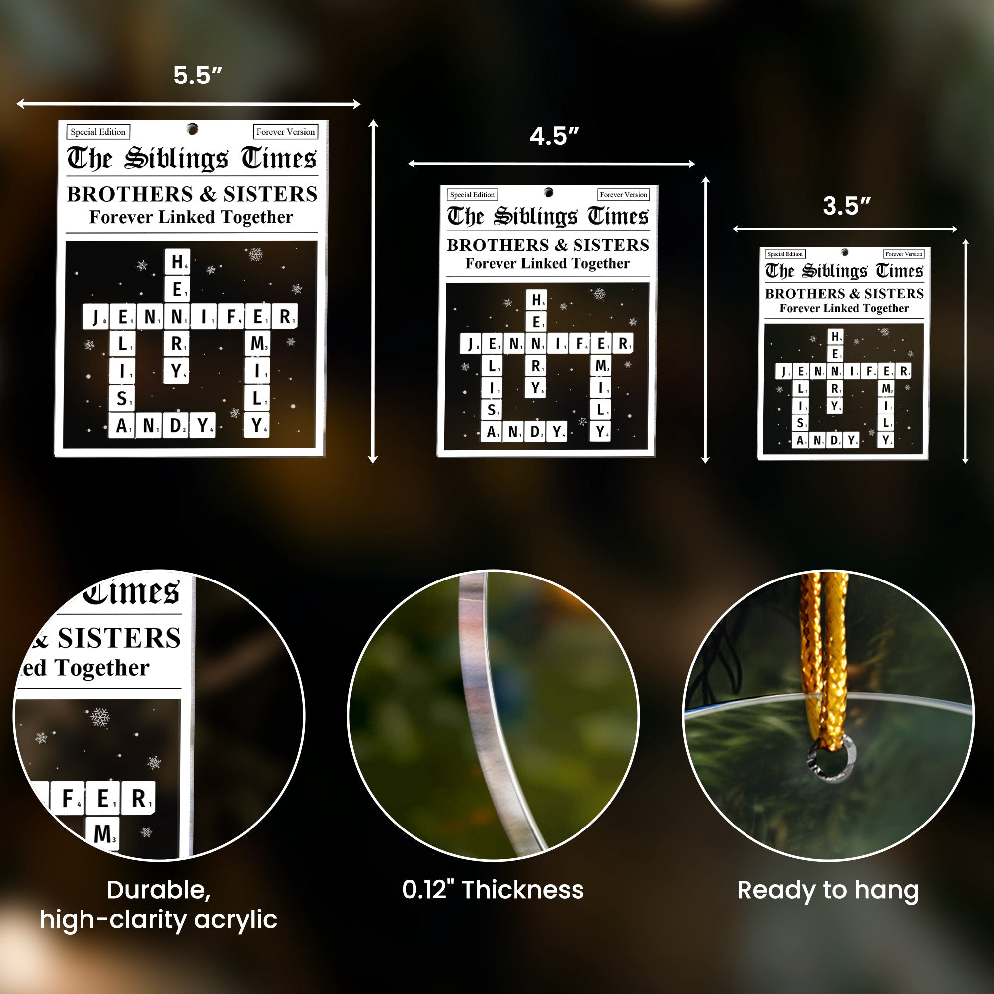 Siblings Times Scrabble Name - Personalized Acrylic Ornament