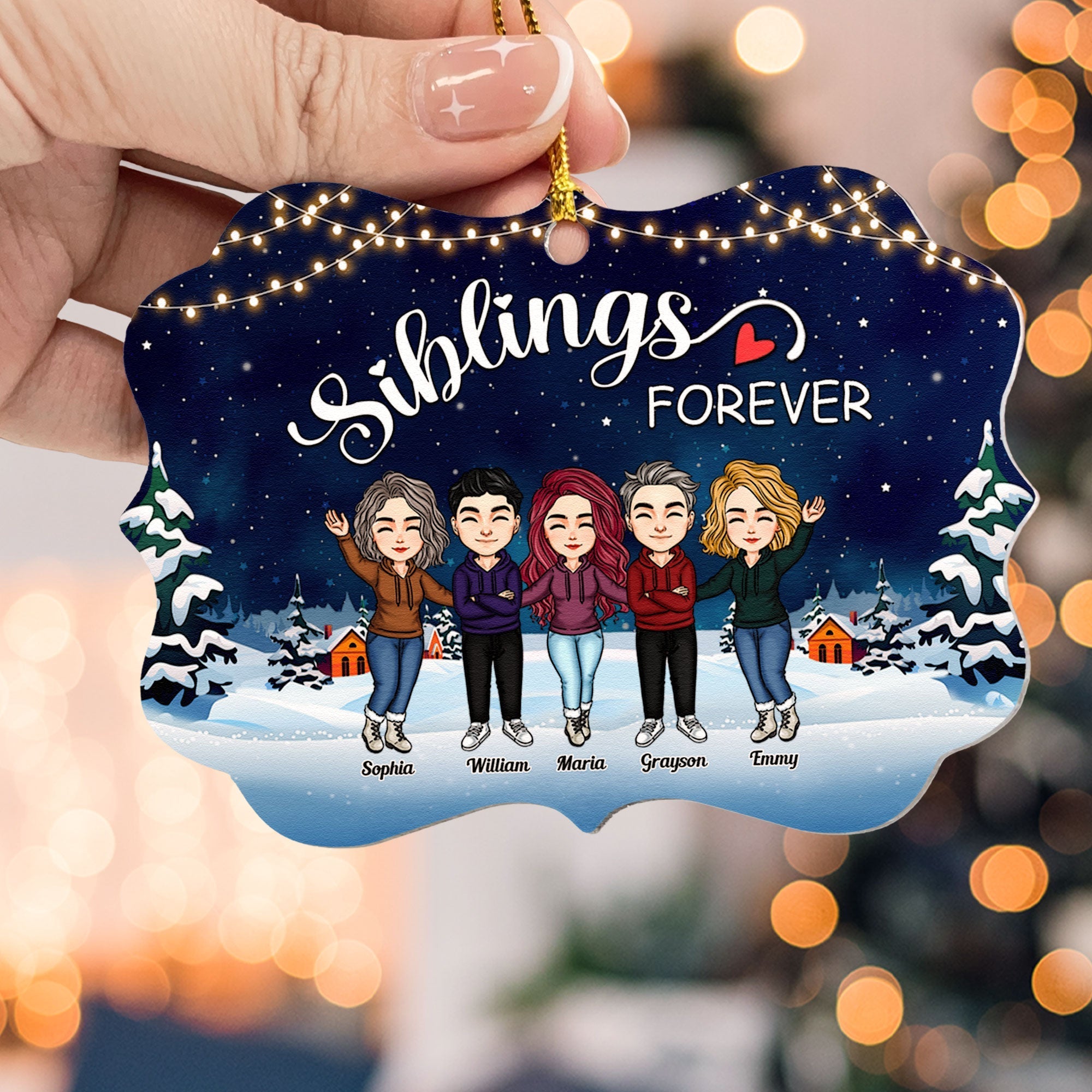 Siblings Forever - Personalized Aluminum/Wooden Ornament - Christmas Gift For Siblings, Family Members, Brothers And Sisters