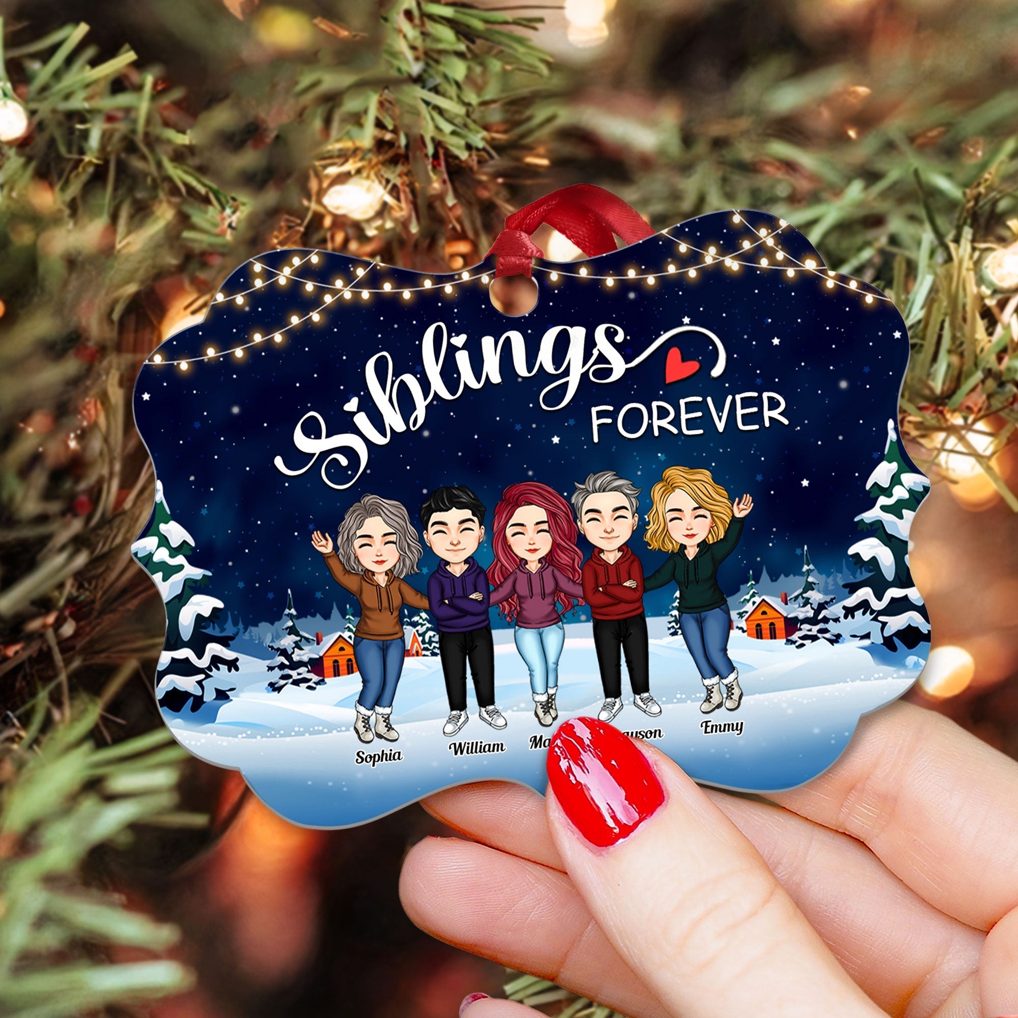 Siblings Forever - Personalized Aluminum/Wooden Ornament - Christmas Gift For Siblings, Family Members, Brothers And Sisters