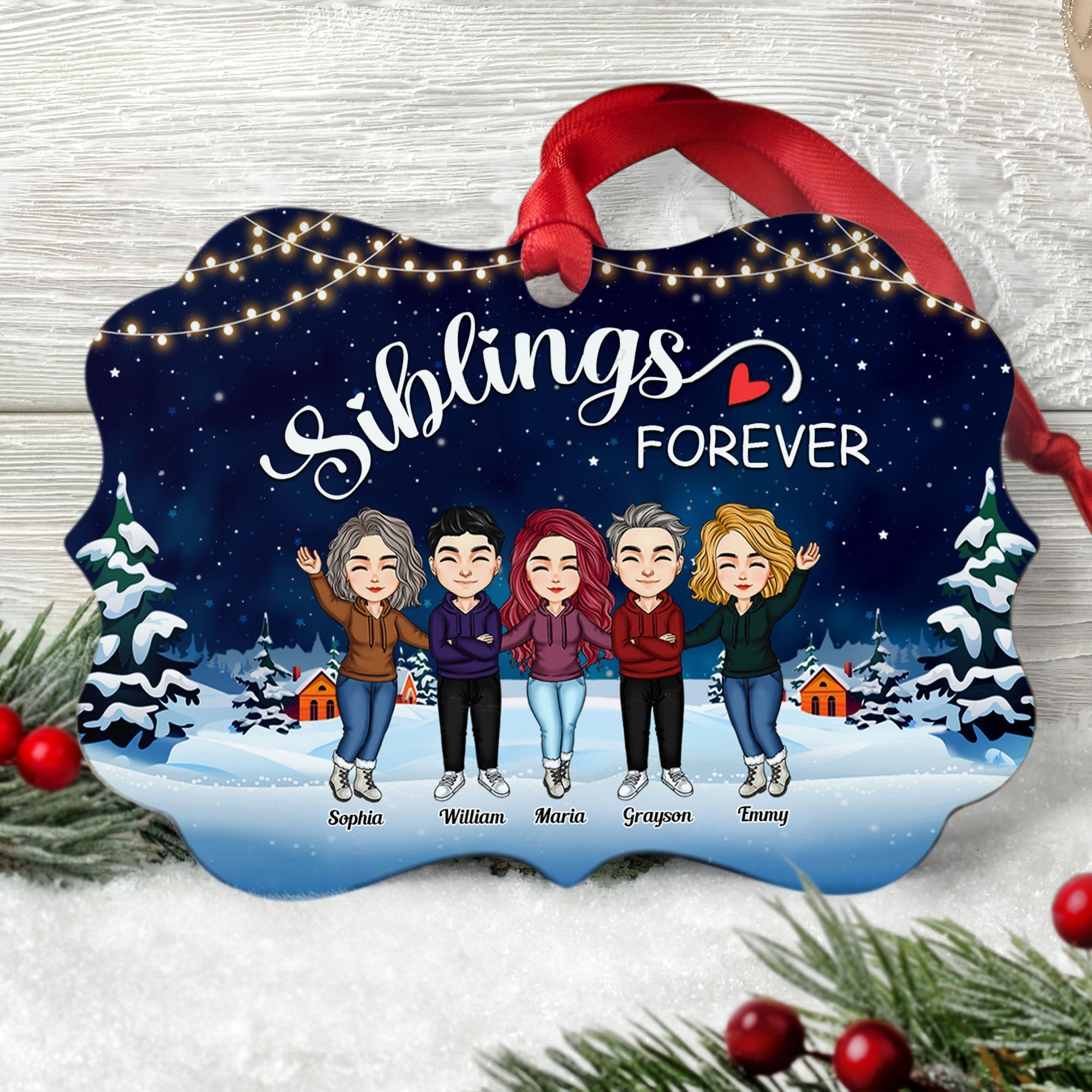 Siblings Forever - Personalized Aluminum/Wooden Ornament - Christmas Gift For Siblings, Family Members, Brothers And Sisters
