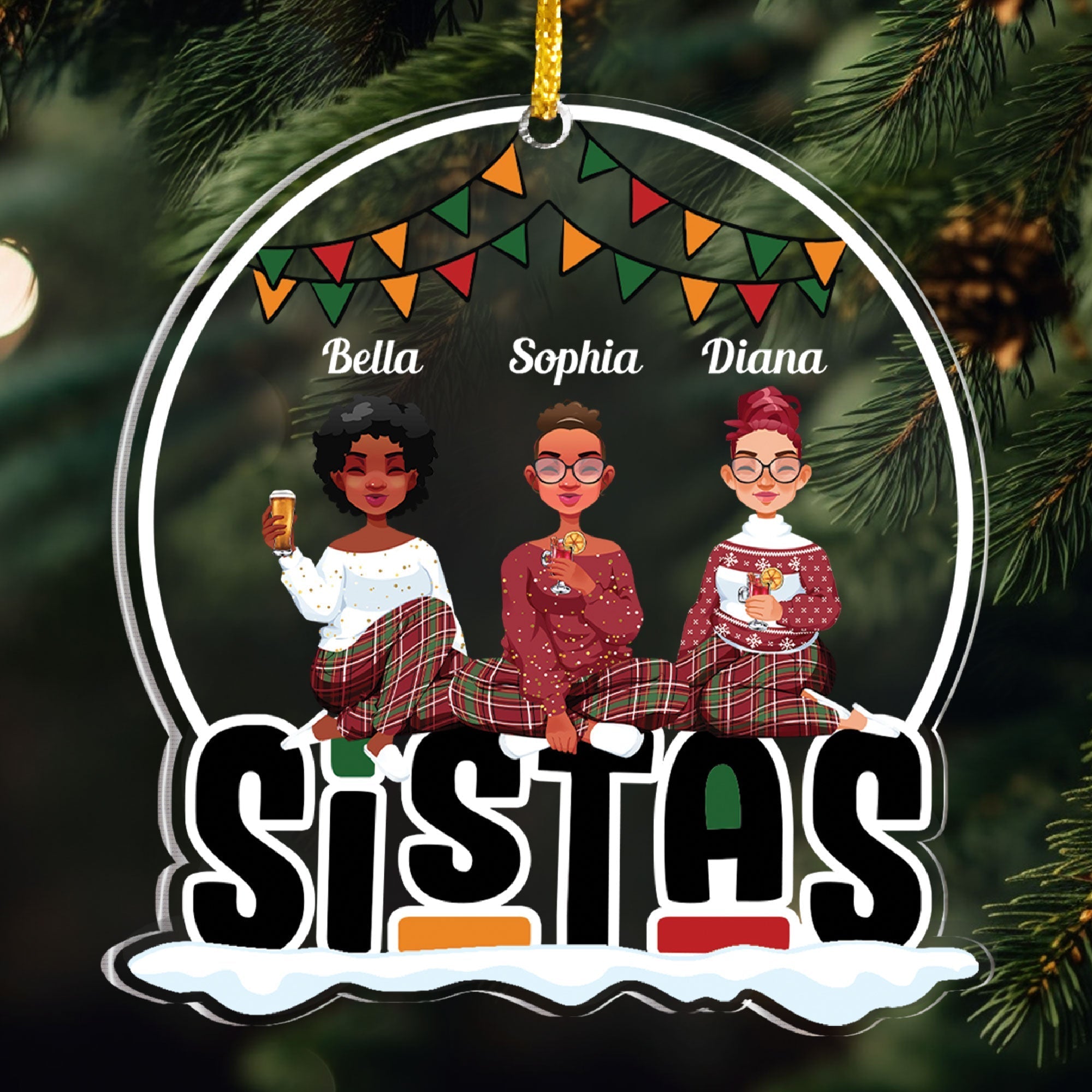 Sistas Forever - Personalized Snowdome Shaped Acrylic Ornament