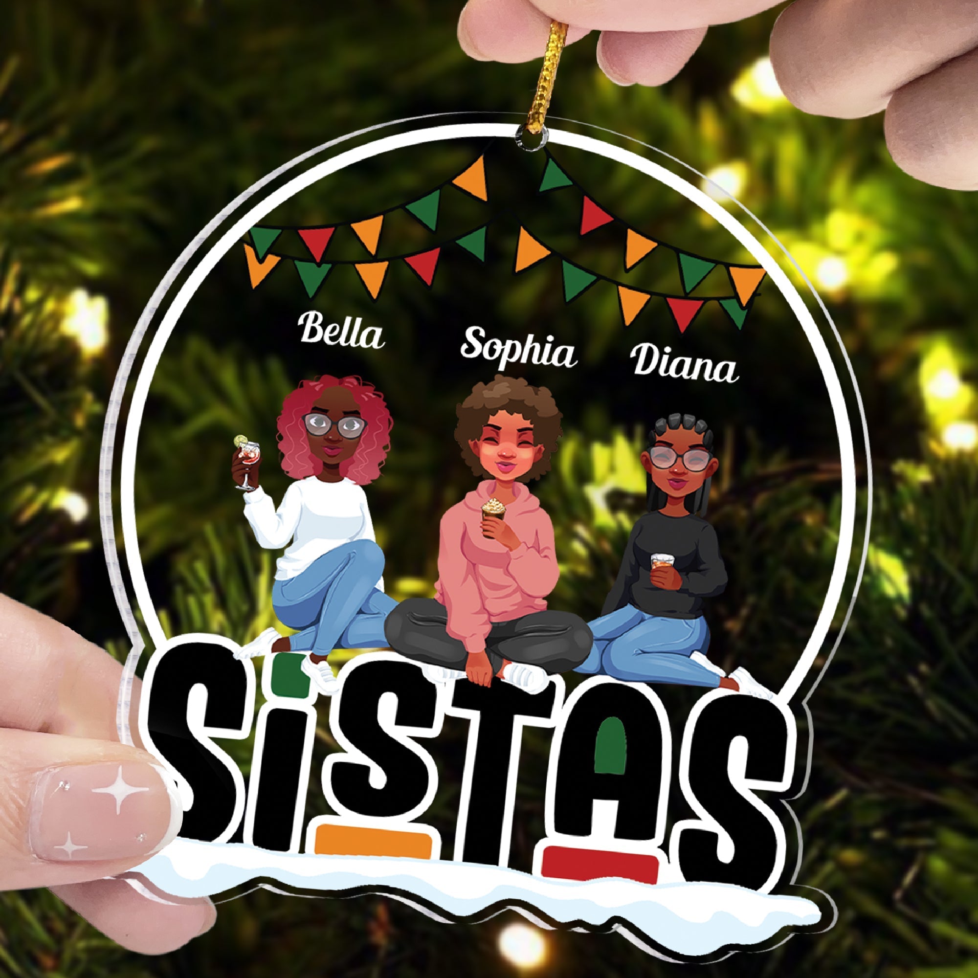 Sistas Forever - Personalized Snowdome Shaped Acrylic Ornament