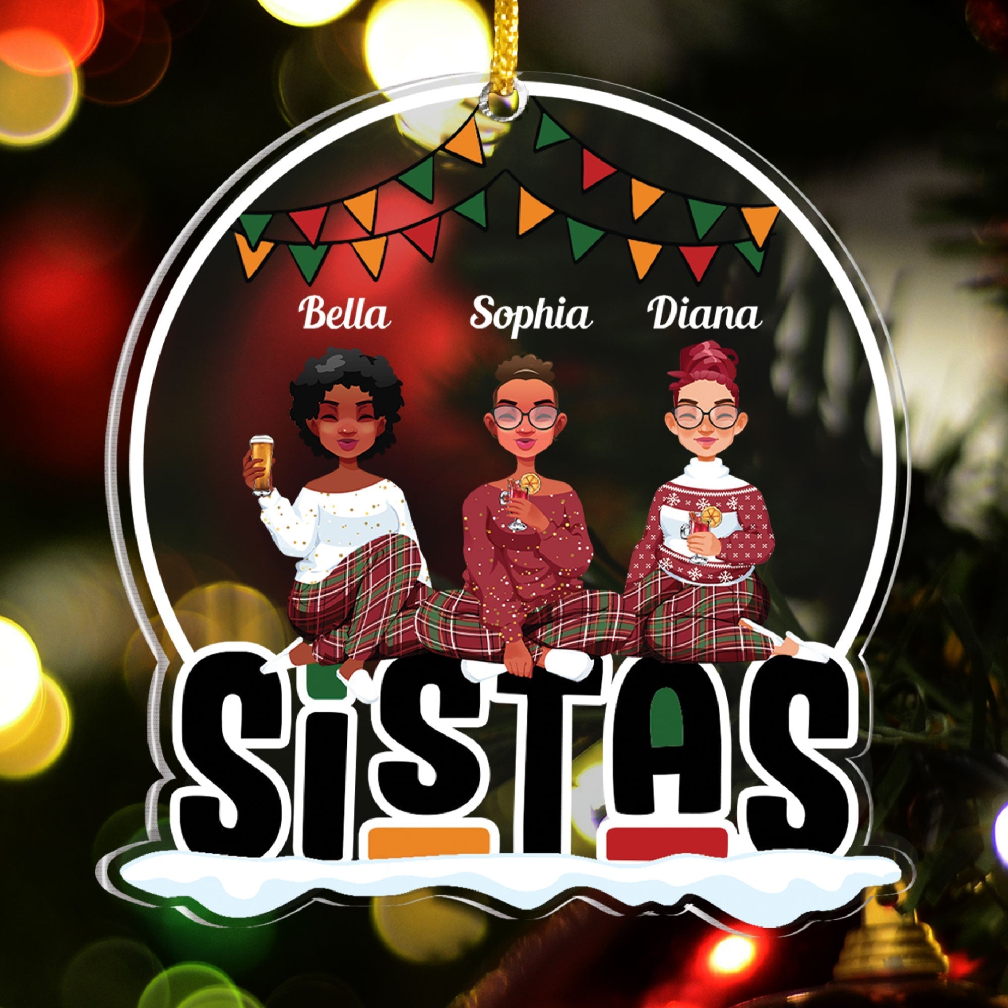 Sistas Forever - Personalized Snowdome Shaped Acrylic Ornament