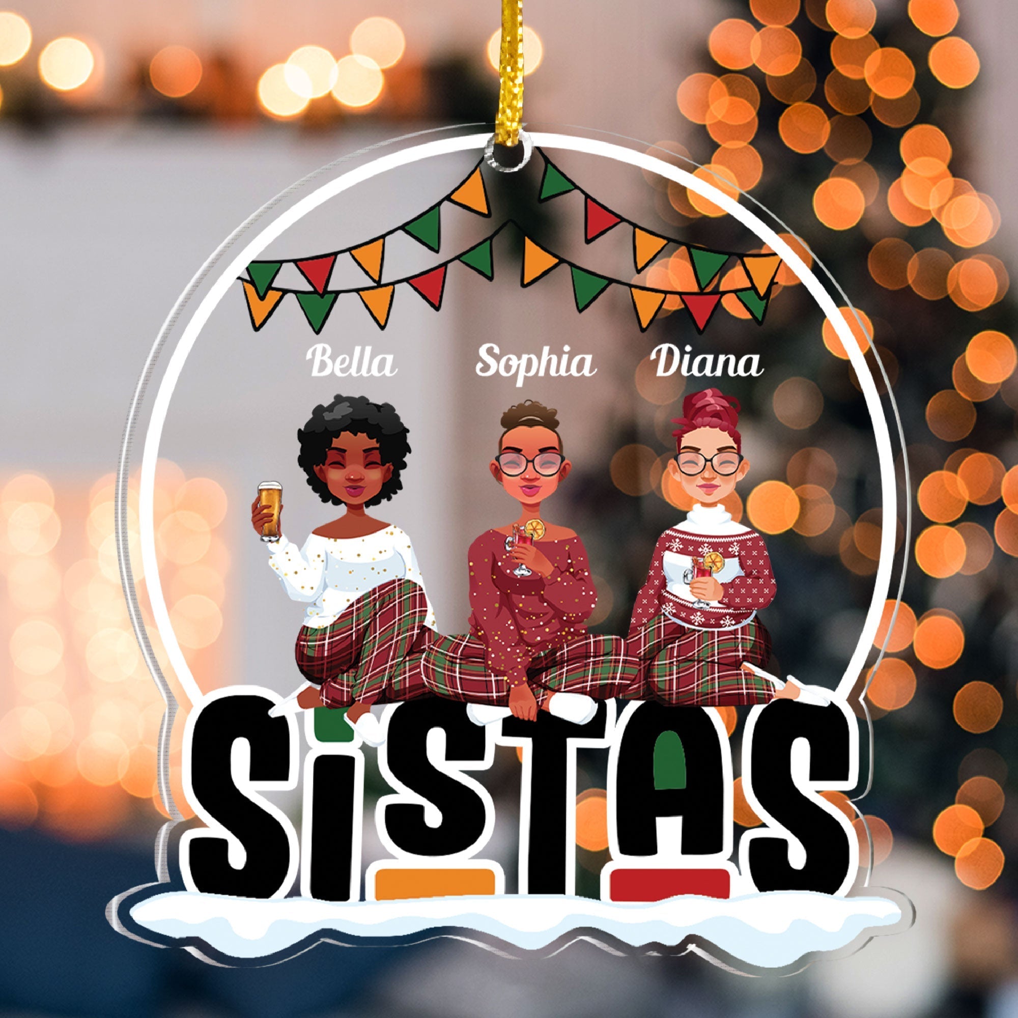 Sistas Forever - Personalized Snowdome Shaped Acrylic Ornament