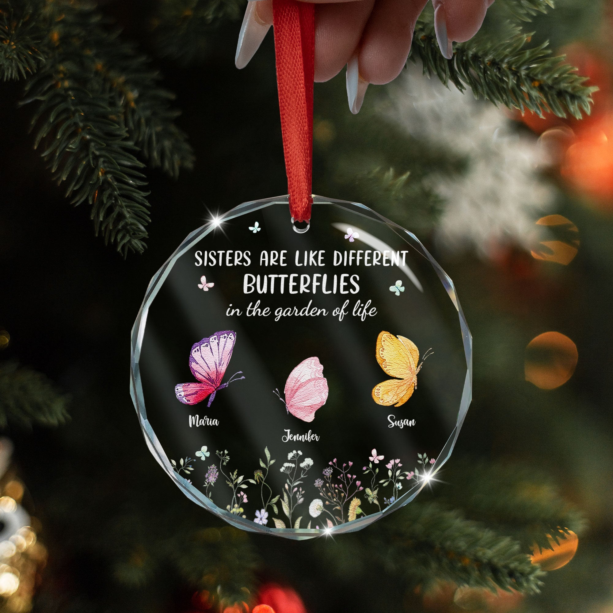 Sisters Are Like Butterflies - Personalized Glass Ornament