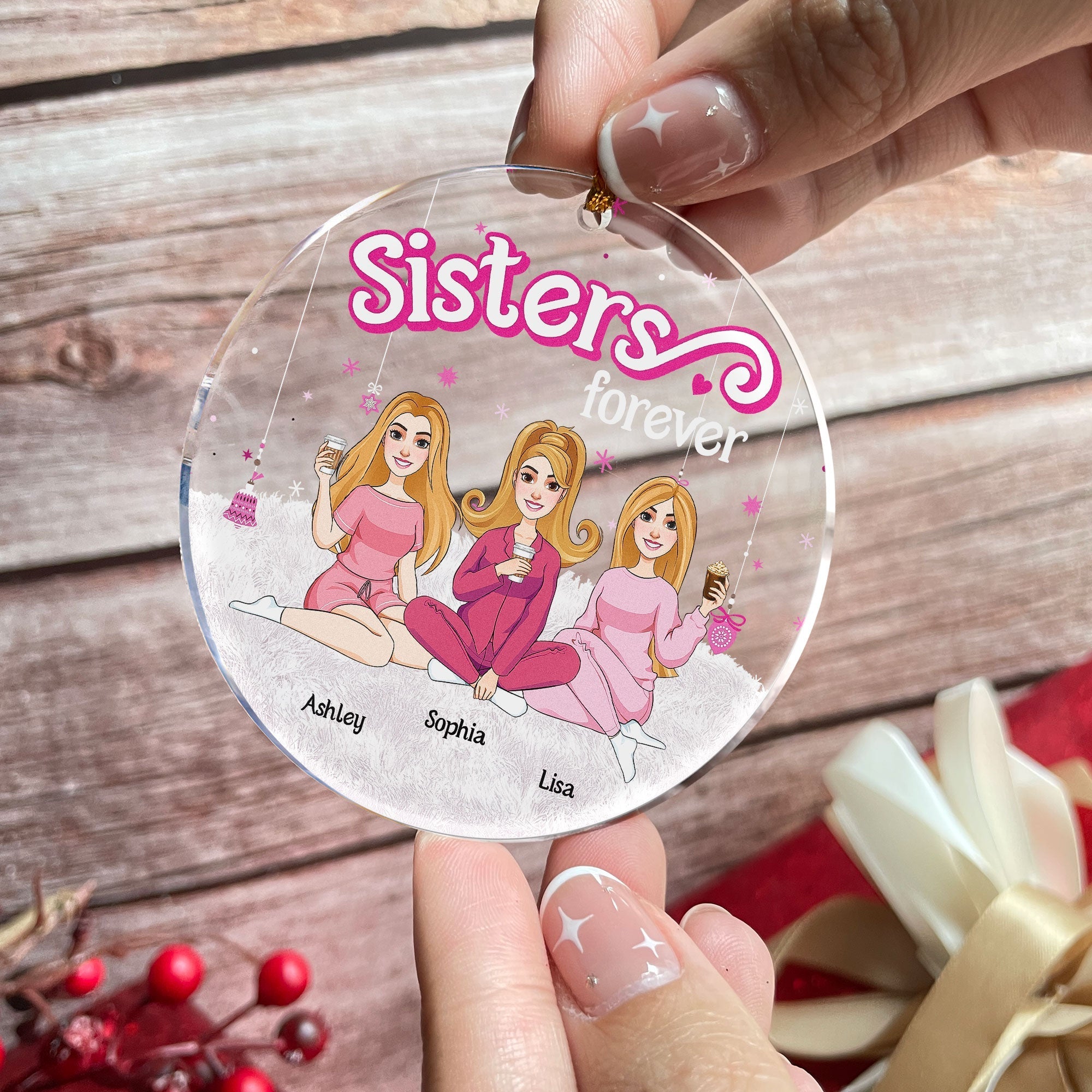 Sisters Forever - Pink Version - Personalized Acrylic Ornament