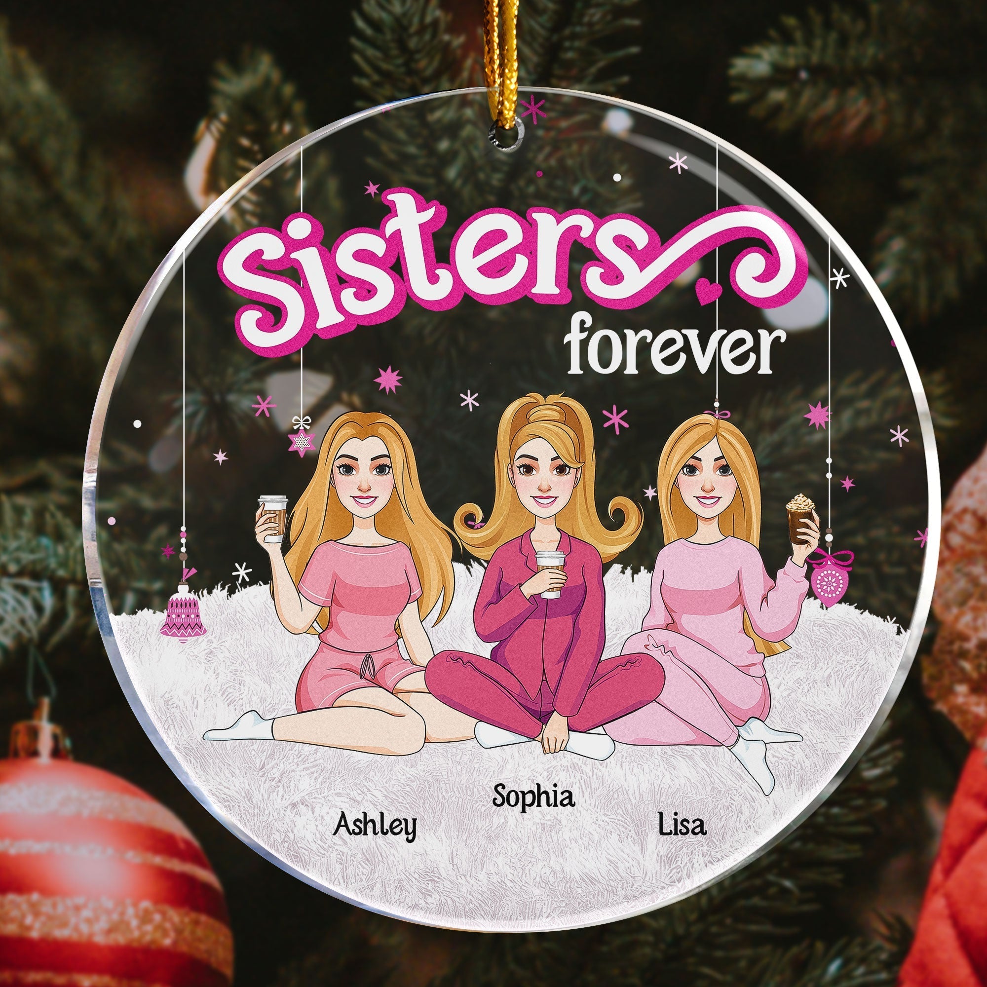 Sisters Forever - Pink Version - Personalized Acrylic Ornament