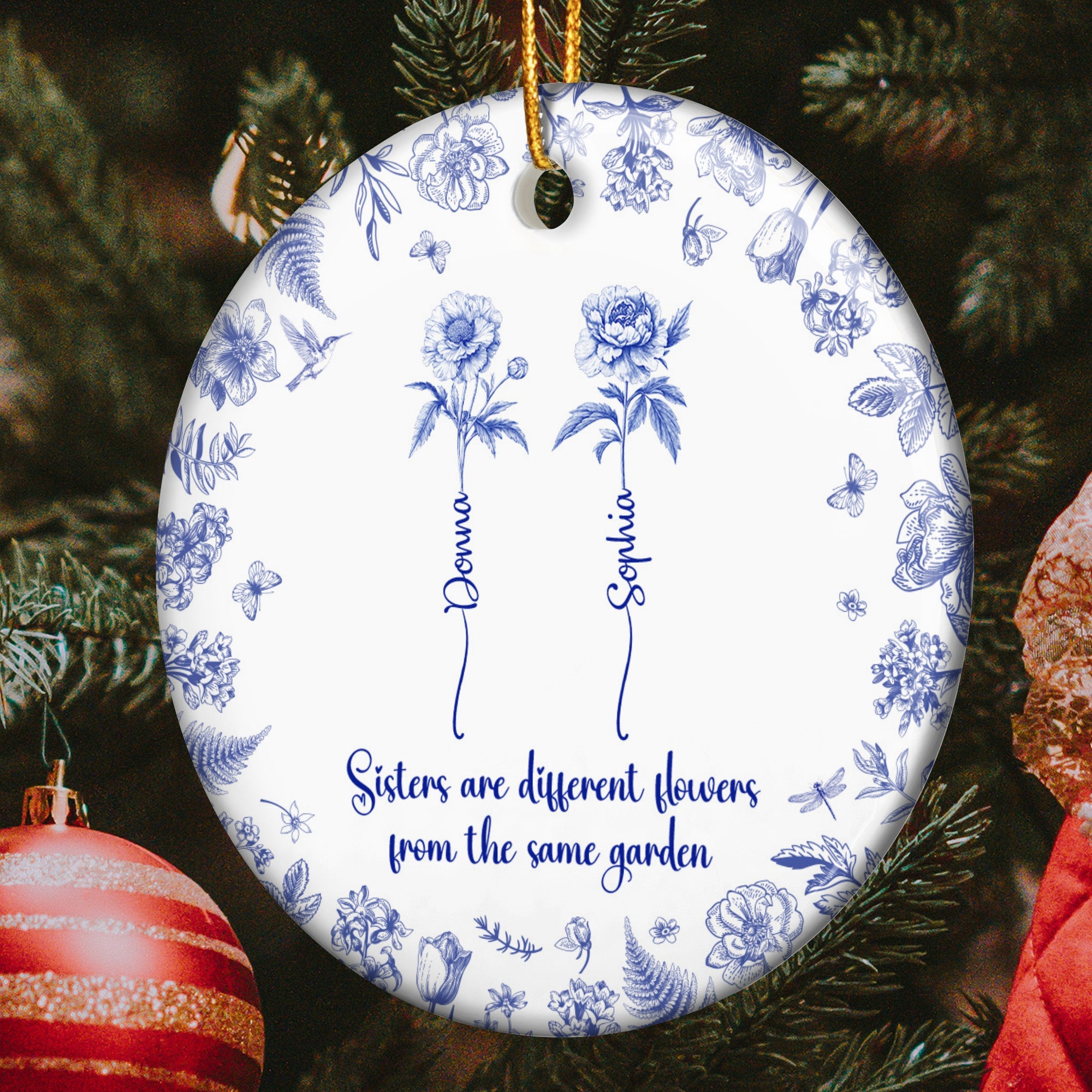 Sisters Are Different Flowers From The Same Garden Toile De Jouy - Personalized Ceramic Ornament