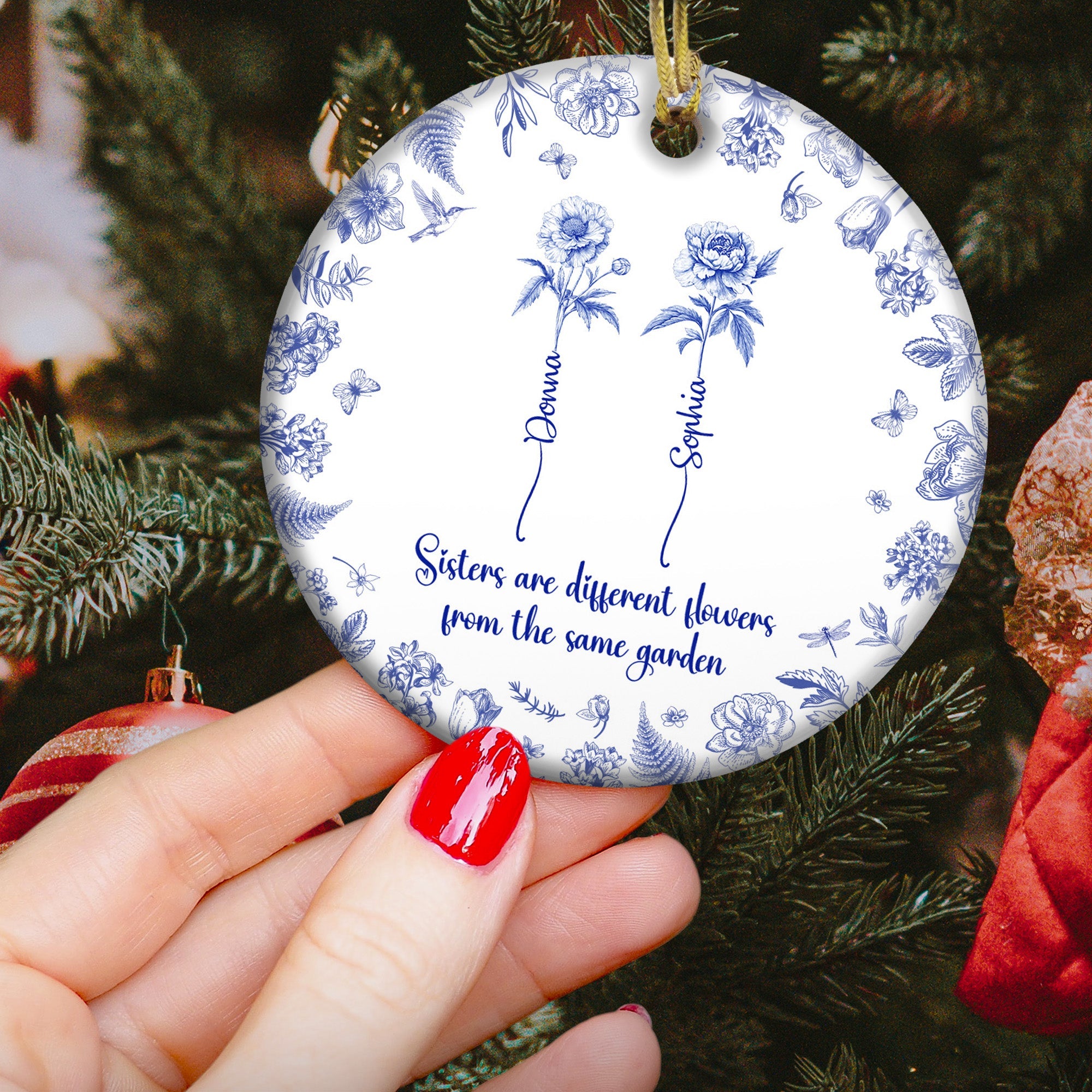Sisters Are Different Flowers From The Same Garden Toile De Jouy - Personalized Ceramic Ornament