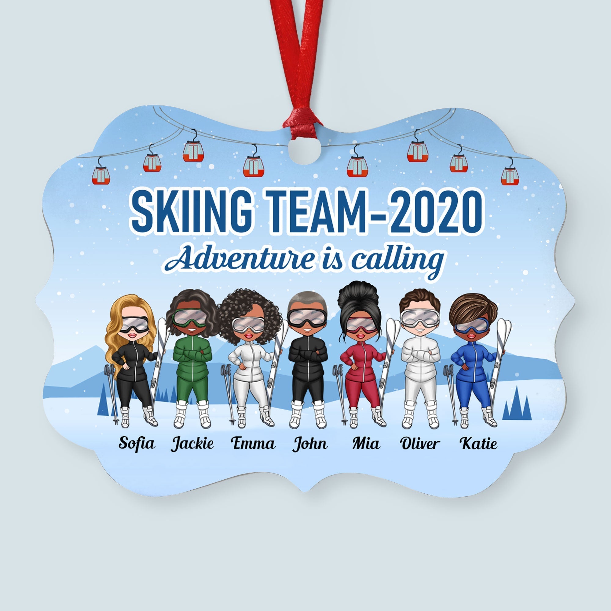 Skiing Team - Personalized Aluminum Ornament - Christmas Gift For Friends, Siblings, Skiing Lovers