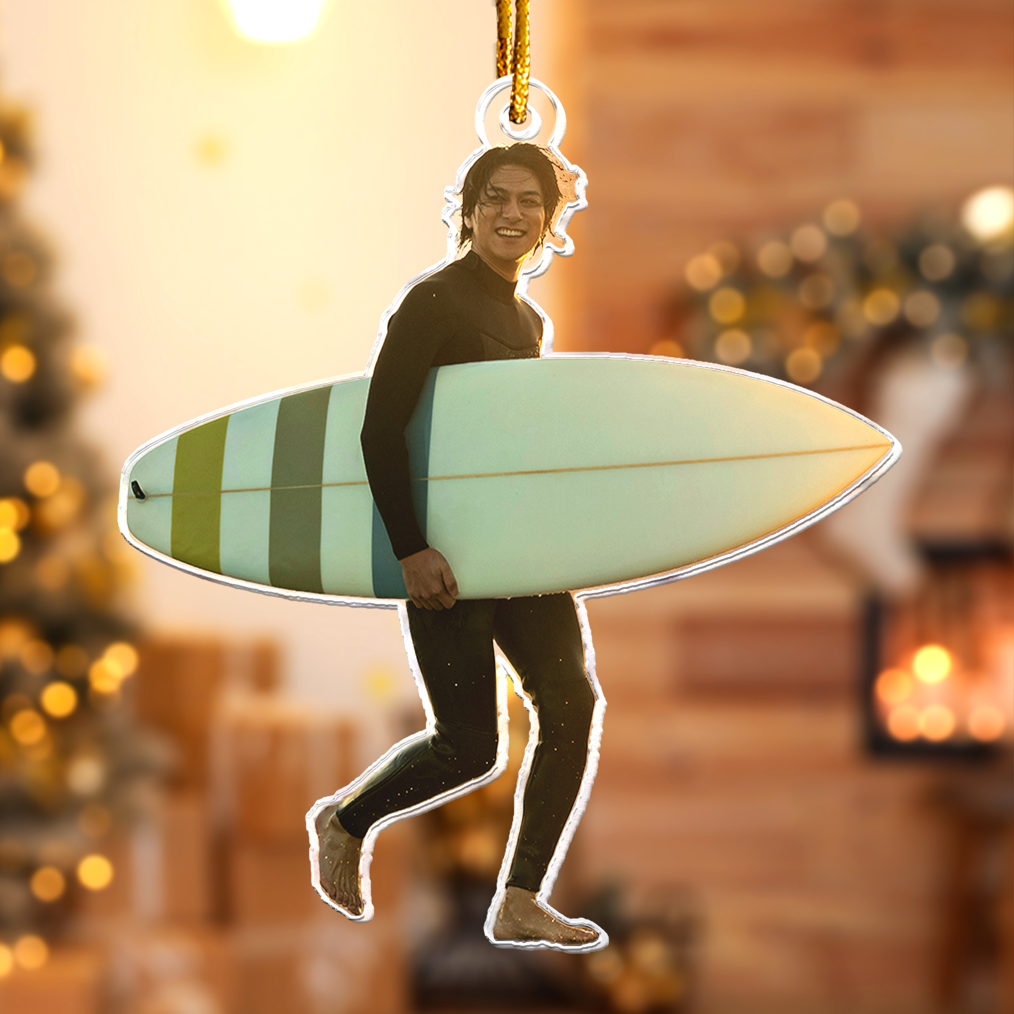 Surfer Ornament Surfing Christmas Ornaments - Personalized Acrylic Photo Ornament