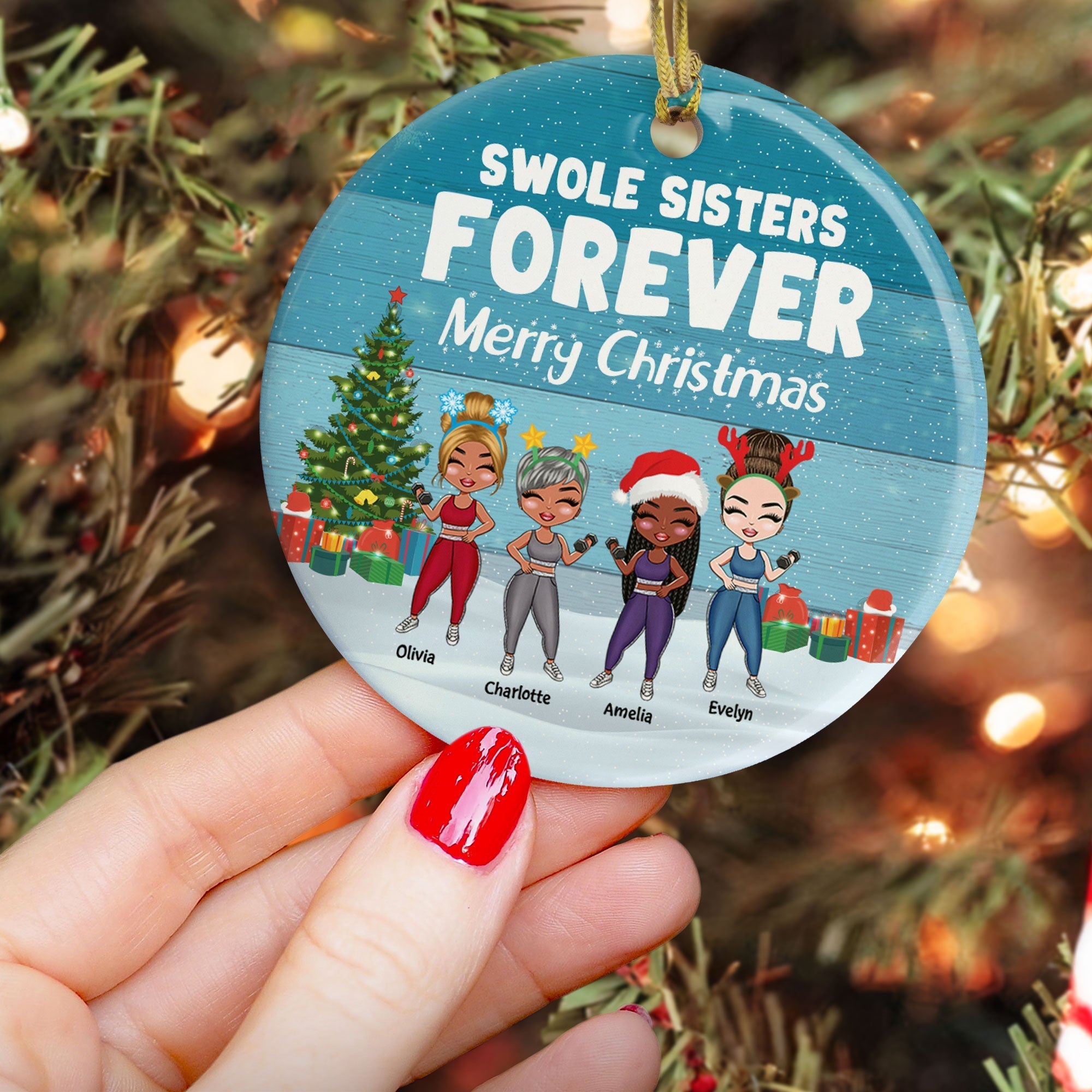 Swole Sister Forever - Personalized Ceramic Ornament - Christmas Gift For Fitness Lovers