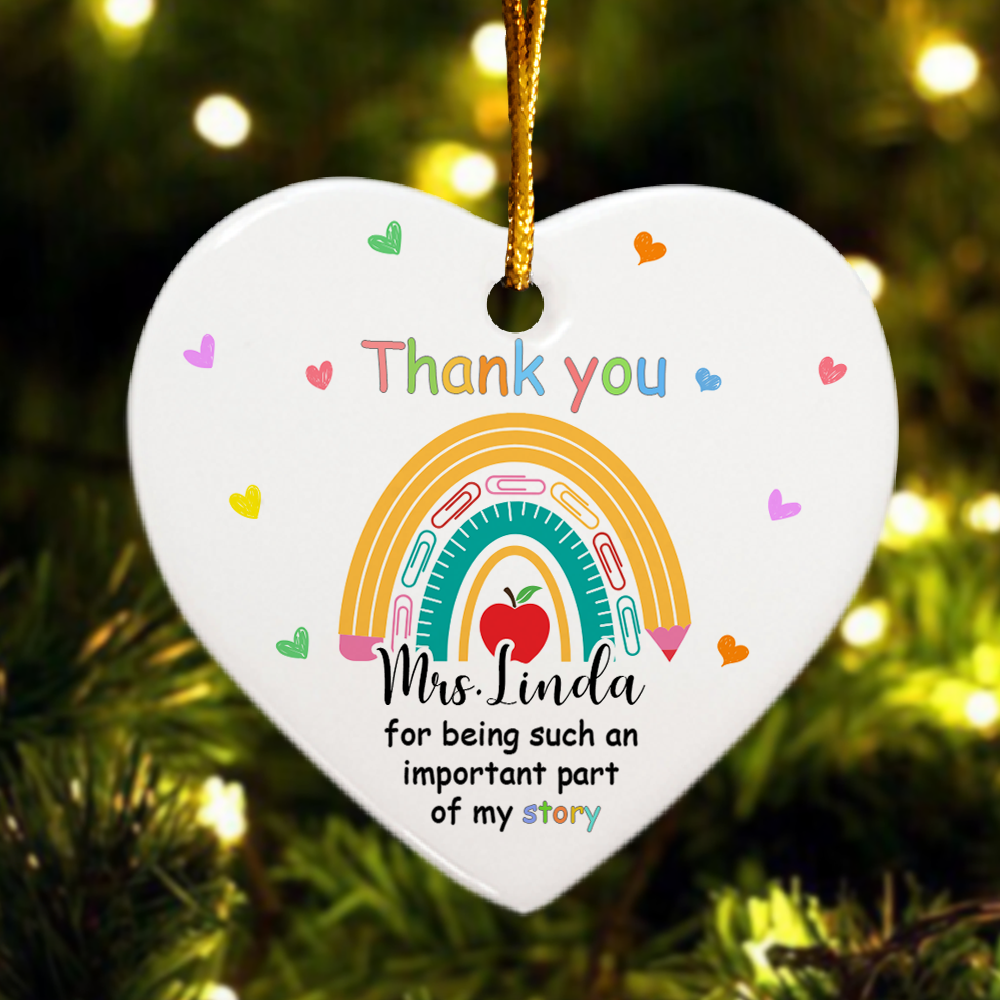 Thank You Teacher - Personalized Heart Shaped Ceramic Ornament