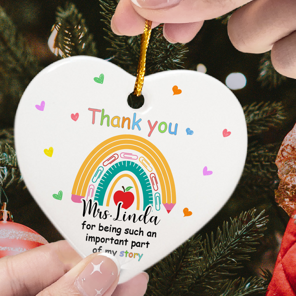 Thank You Teacher - Personalized Heart Shaped Ceramic Ornament