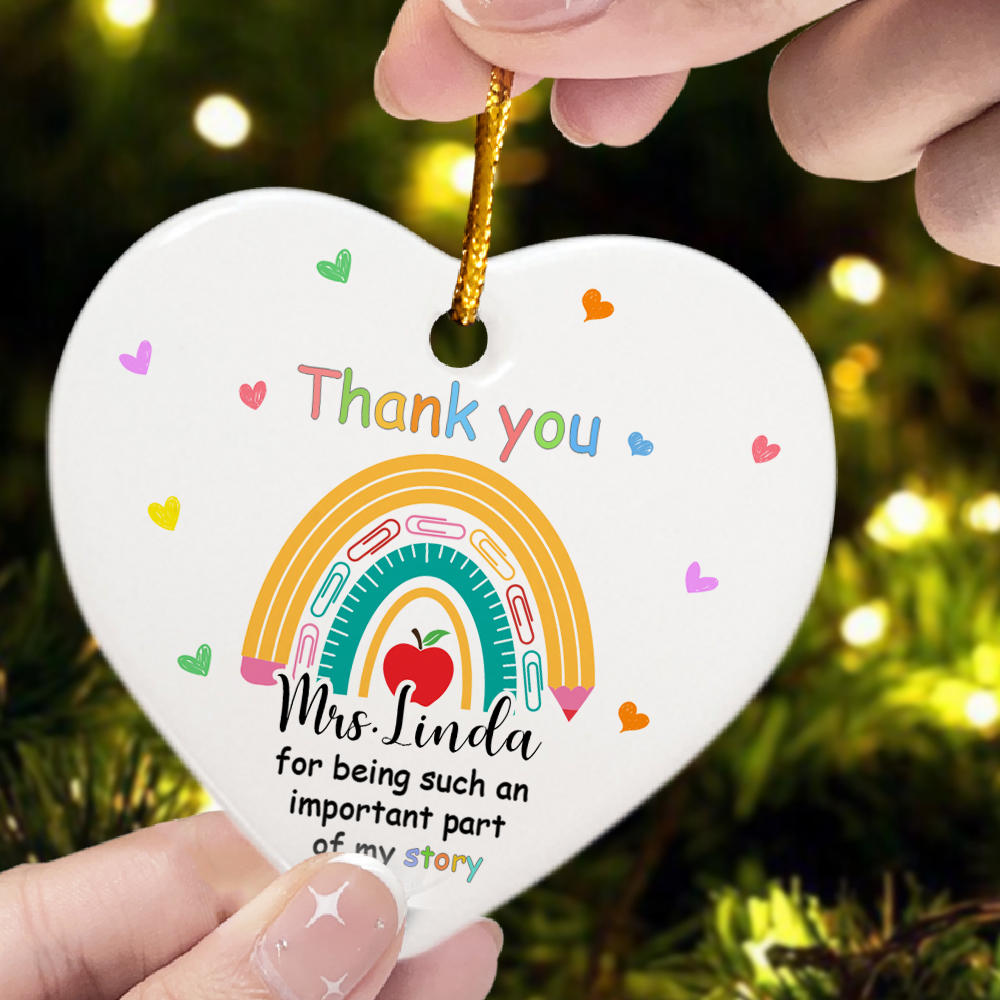 Thank You Teacher - Personalized Heart Shaped Ceramic Ornament