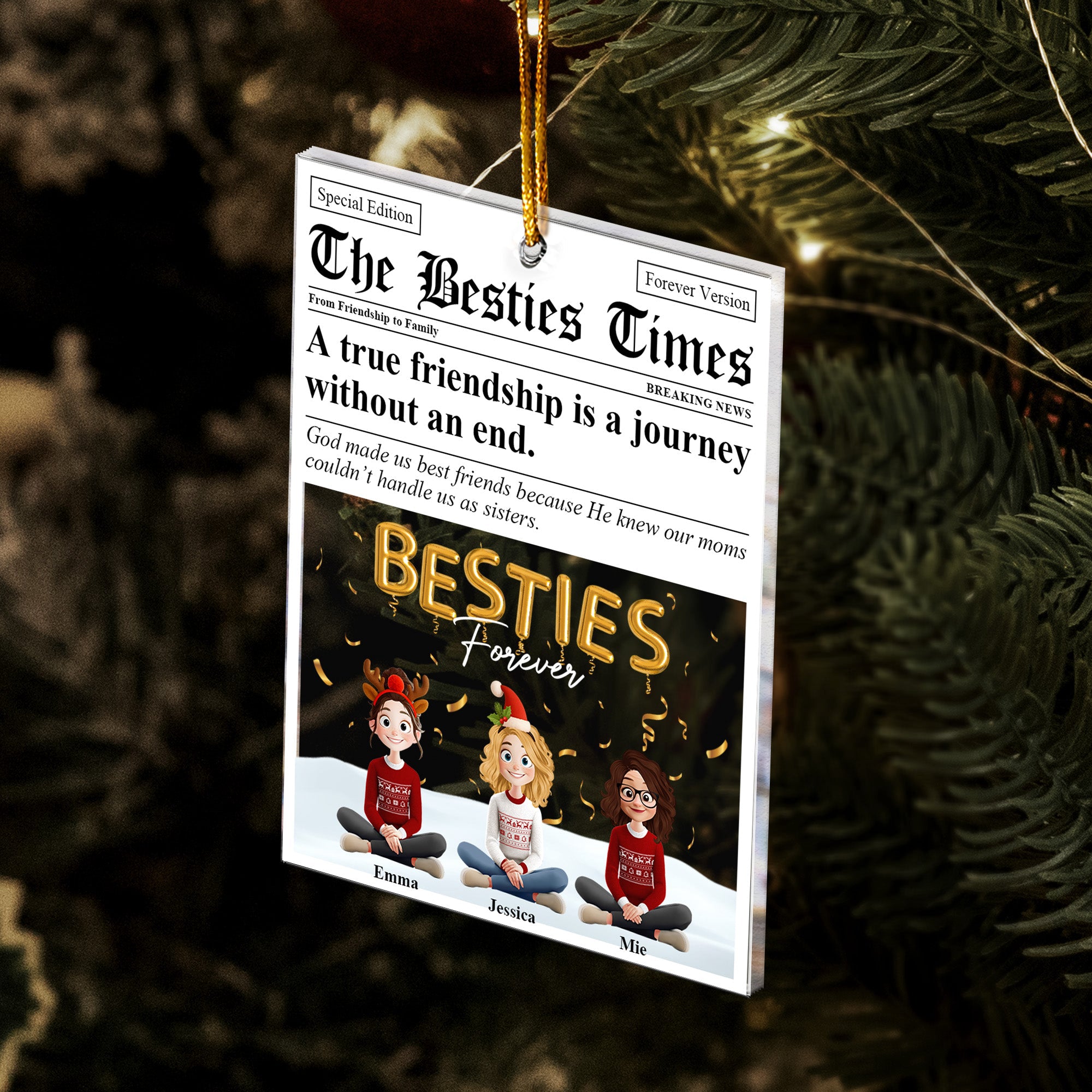 The Besties Times - Friendship Gifts Newspaper - Personalized Acrylic Ornament