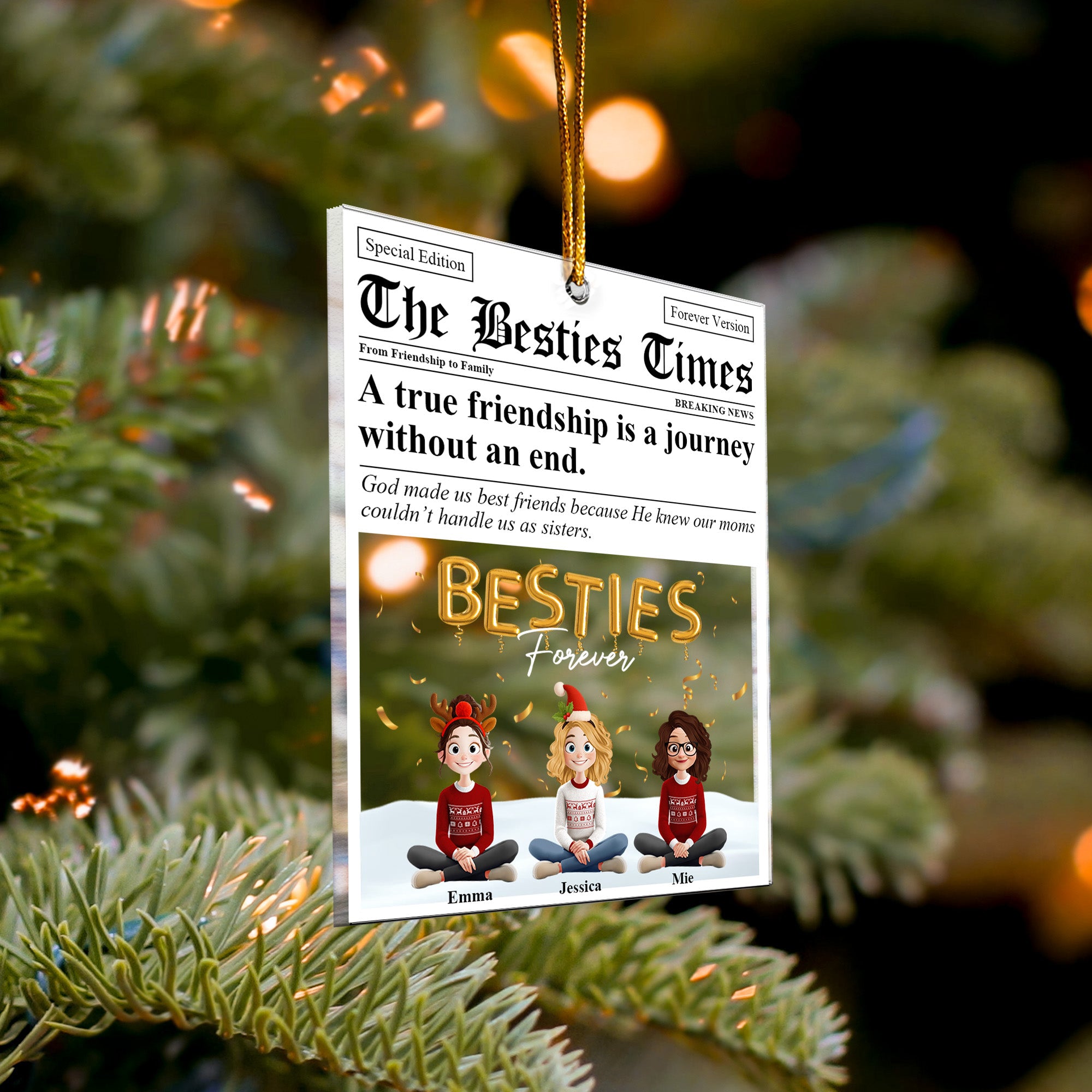 The Besties Times - Friendship Gifts Newspaper - Personalized Acrylic Ornament