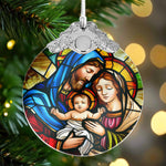 The Holy Family Christmas - Nativity Night - Personalized Glass Ornament With Silver Cap