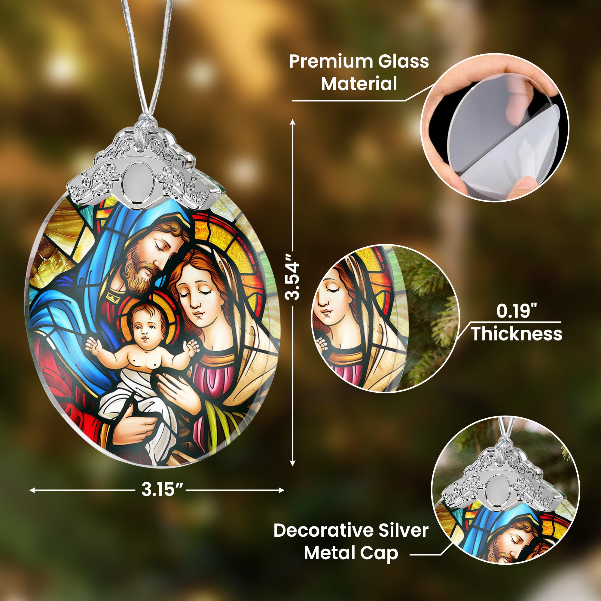 The Holy Family Christmas - Nativity Night - Personalized Glass Ornament With Silver Cap