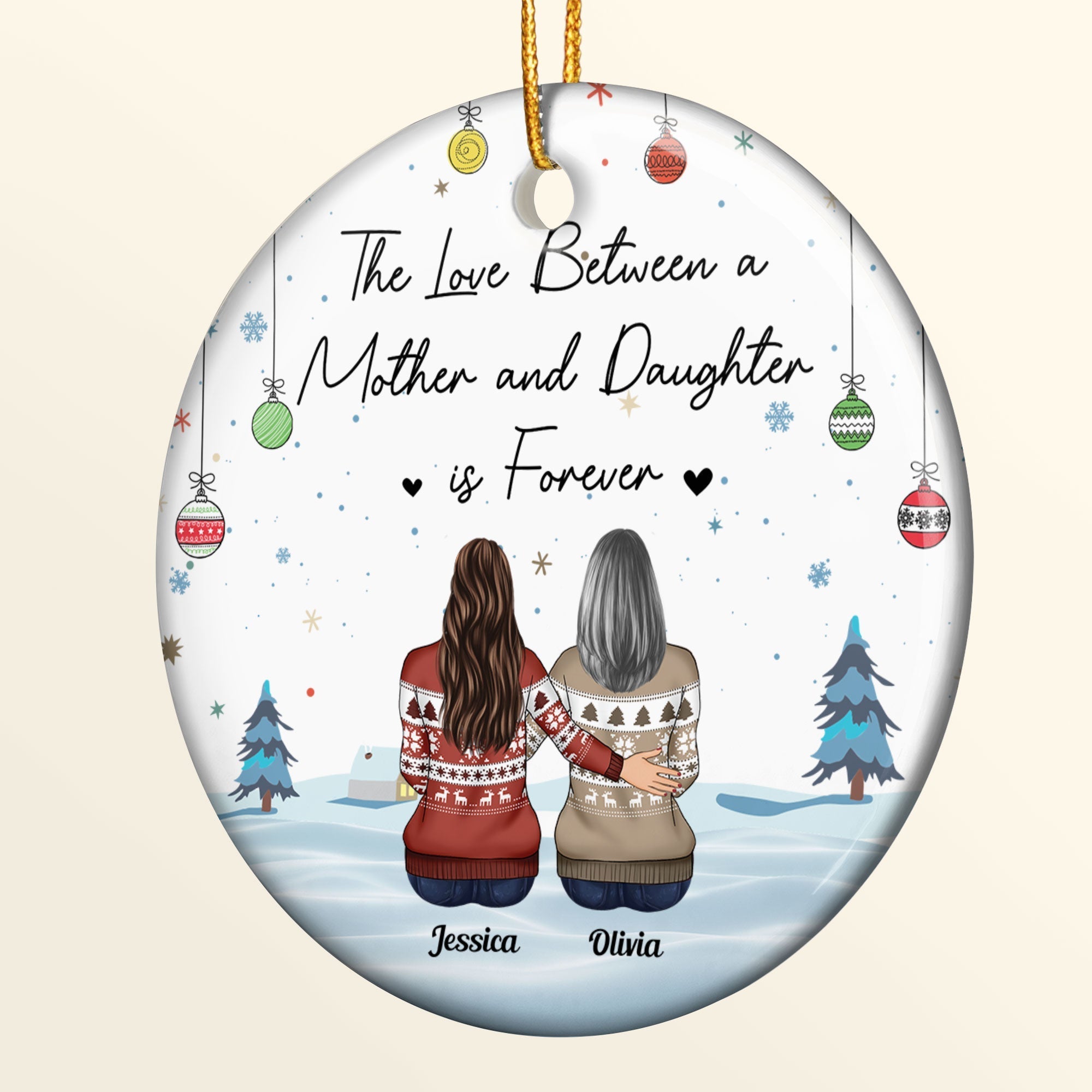 The Love Between A Mother And Daughter Is Forever - Personalized Ceramic Ornament - Christmas, Loving Gift For Mother, Mom, Nana, Daughters, Son, Children
