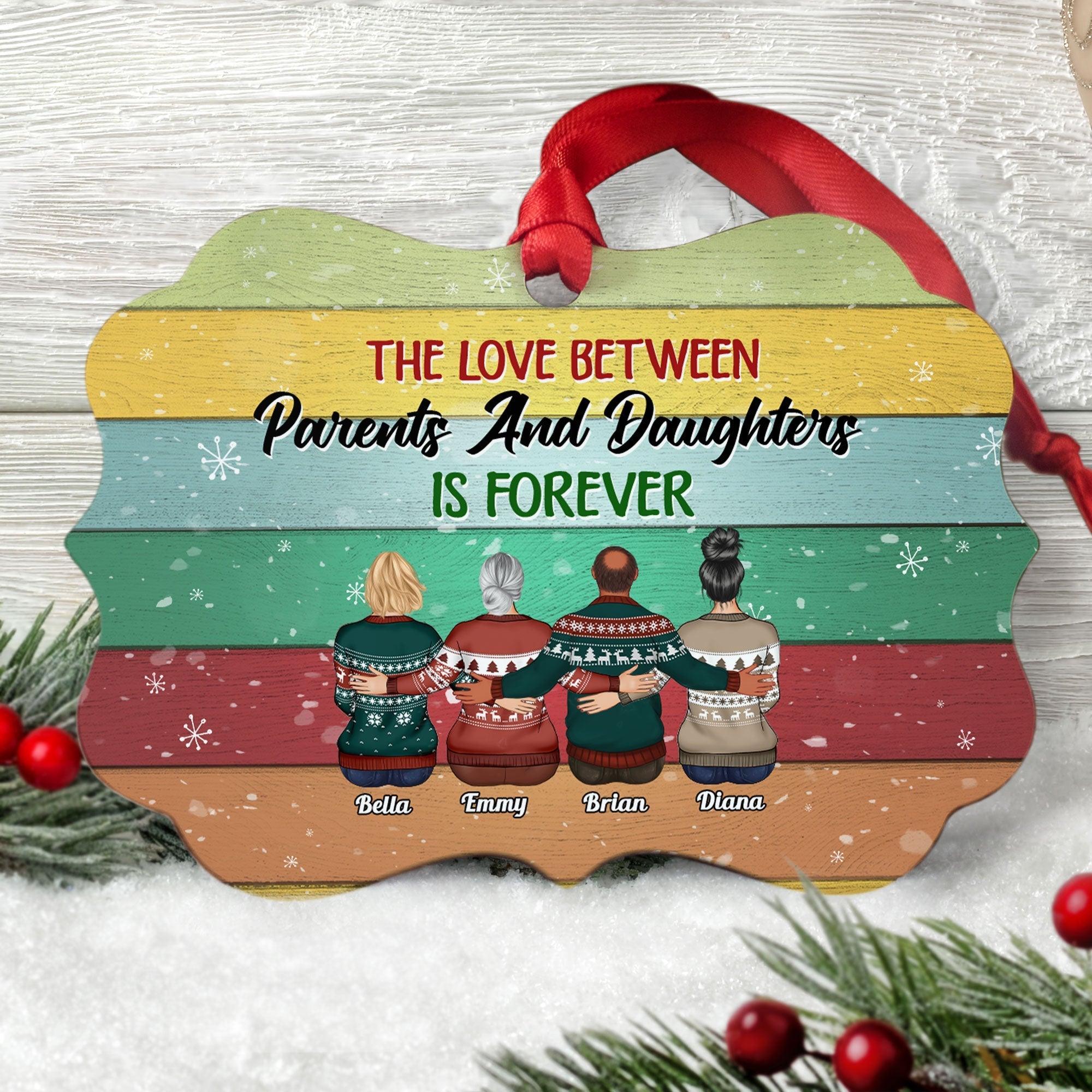 The Love Between Family Is Forever - Personalized Aluminum Ornament - Christmas Gift Parents Ornament For Mom, Dad, Children - Family Hugging