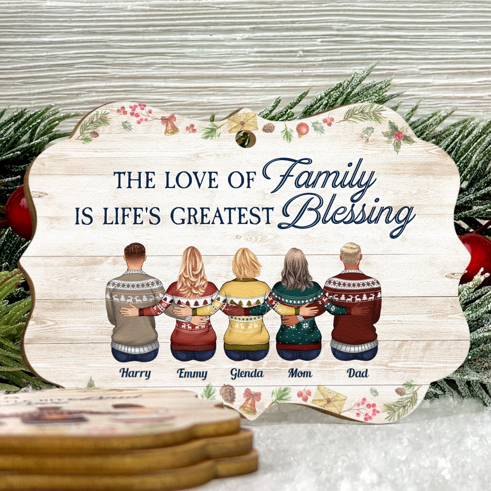 The Love Of Family Is Life's Greatest Blessing - Personalized Aluminum Ornament - Christmas Gift Family Ornament For Dad, Mom, Brothers, Sisters - Family Hugging