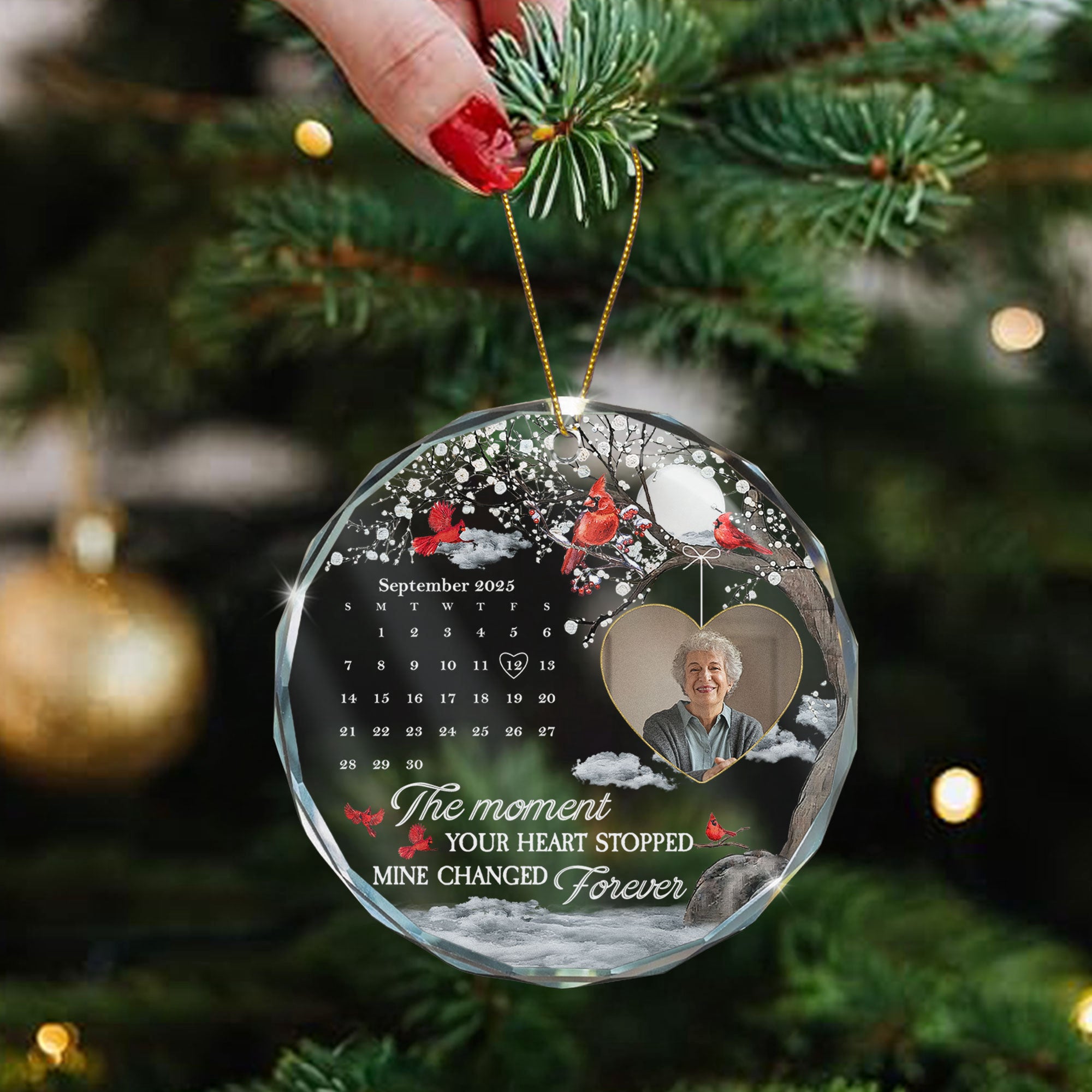 The Moment Your Heart Stopped Mine Changed Forever - Personalized Glass Photo Ornament