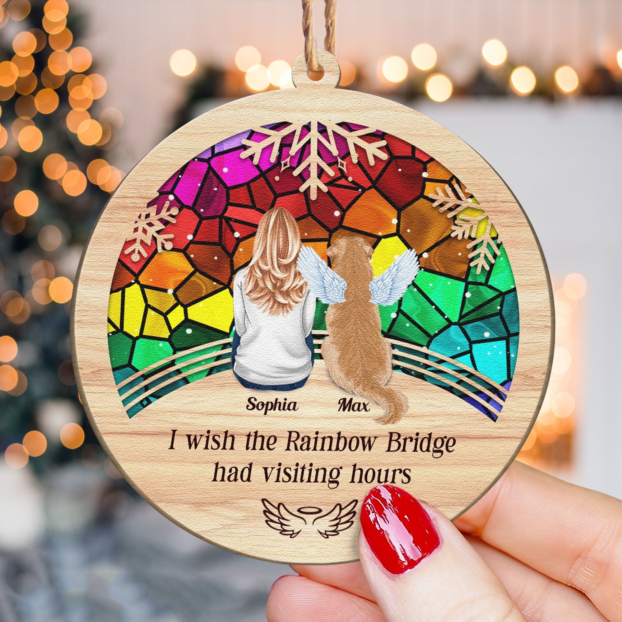 The Rainbow Bridge Pet Memorial - Personalized Circle Shaped Wooden Ornament