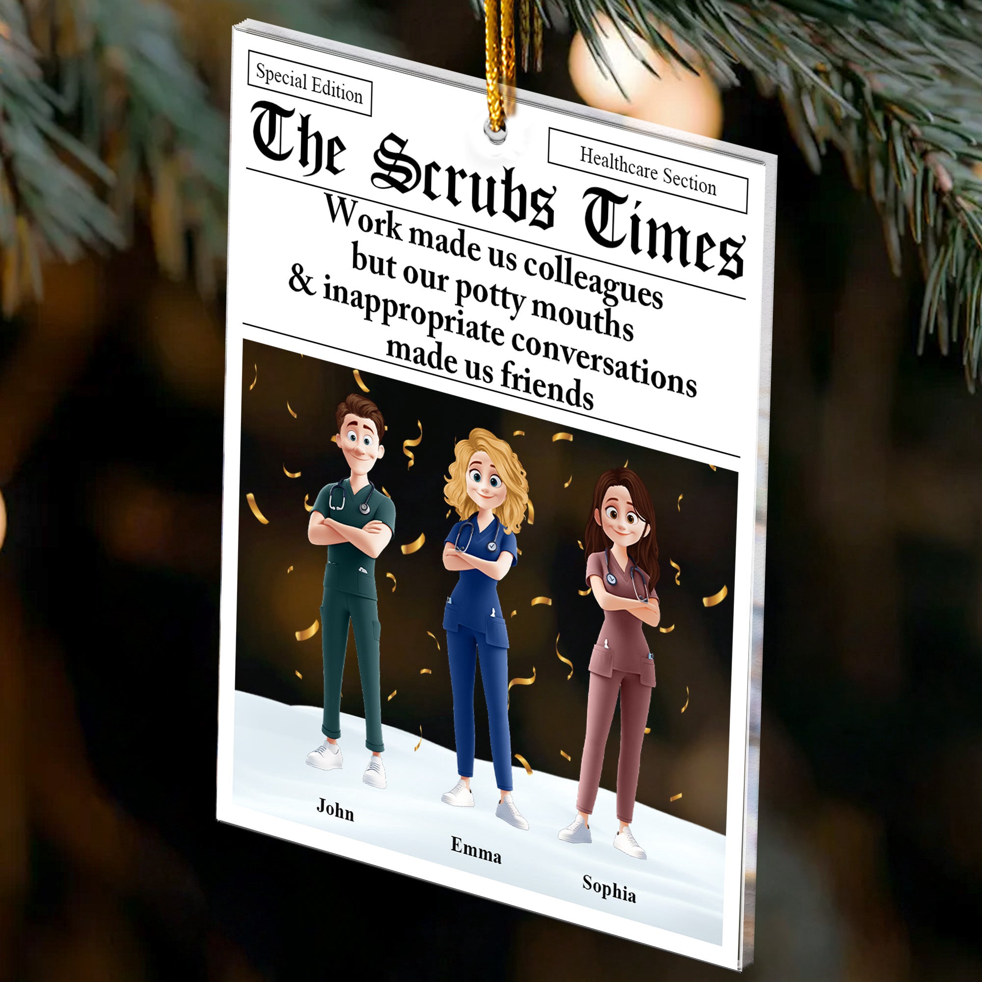 The Scrubs Times - Nurse Newspaper Custom - Personalized Acrylic Ornament