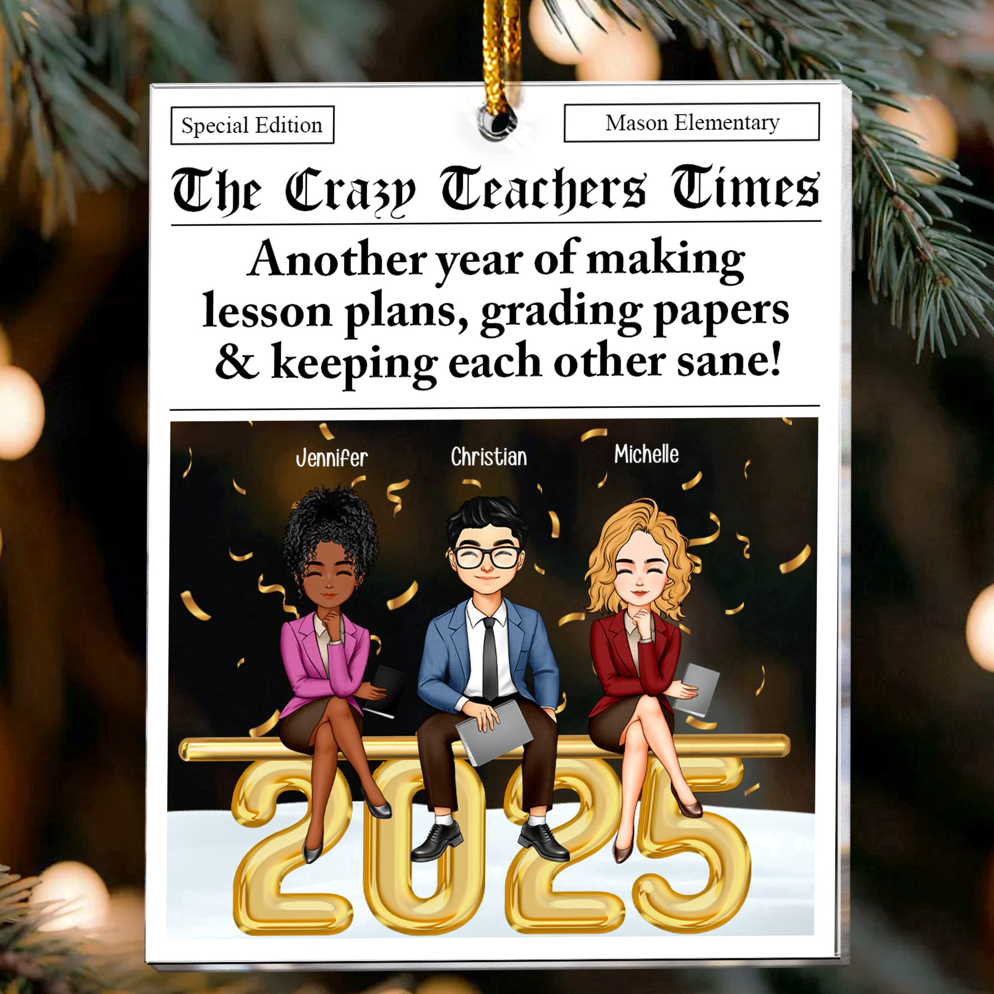 The Teachers Times - Teacher Newspaper Custom - Personalized Acrylic Ornament