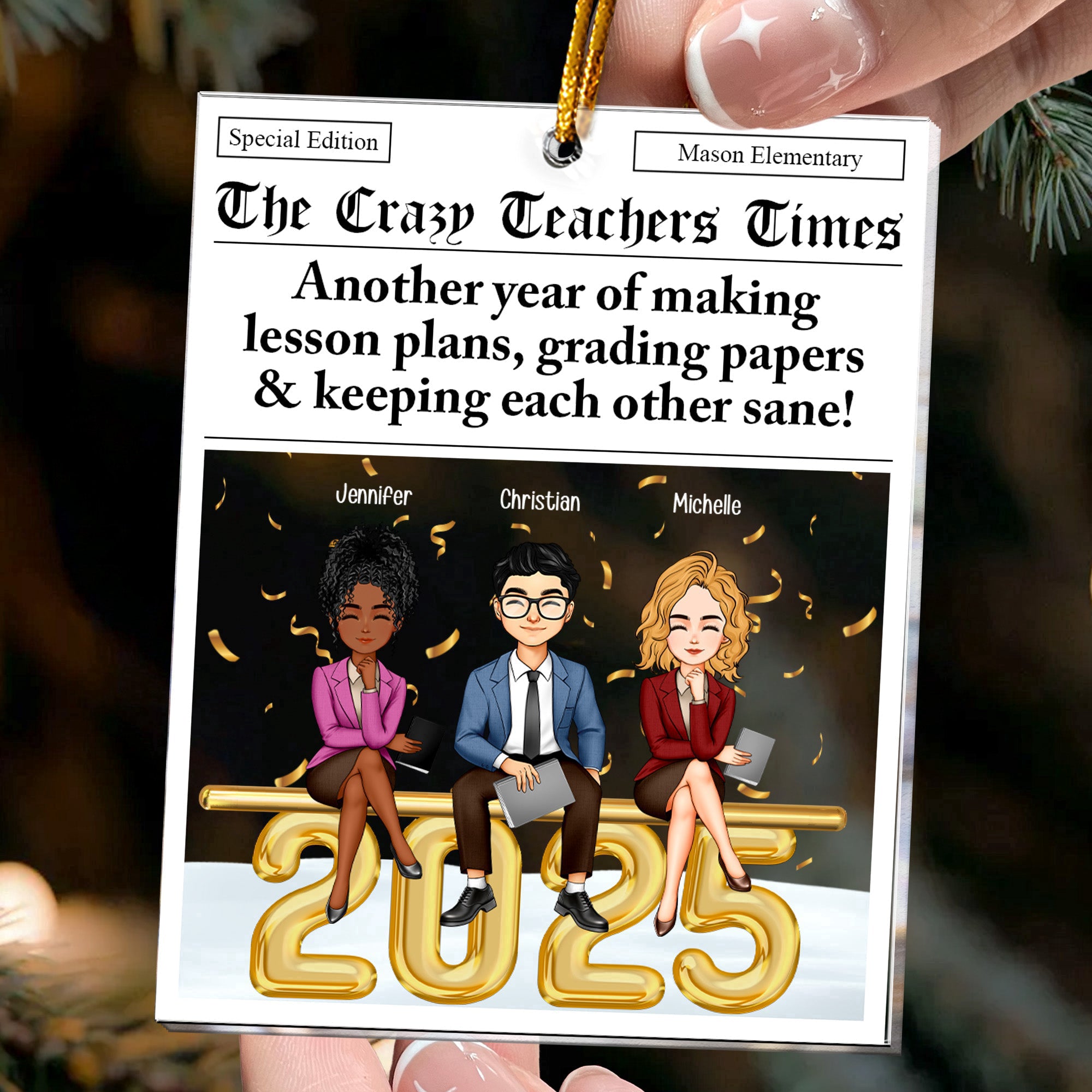 The Teachers Times - Teacher Newspaper Custom - Personalized Acrylic Ornament