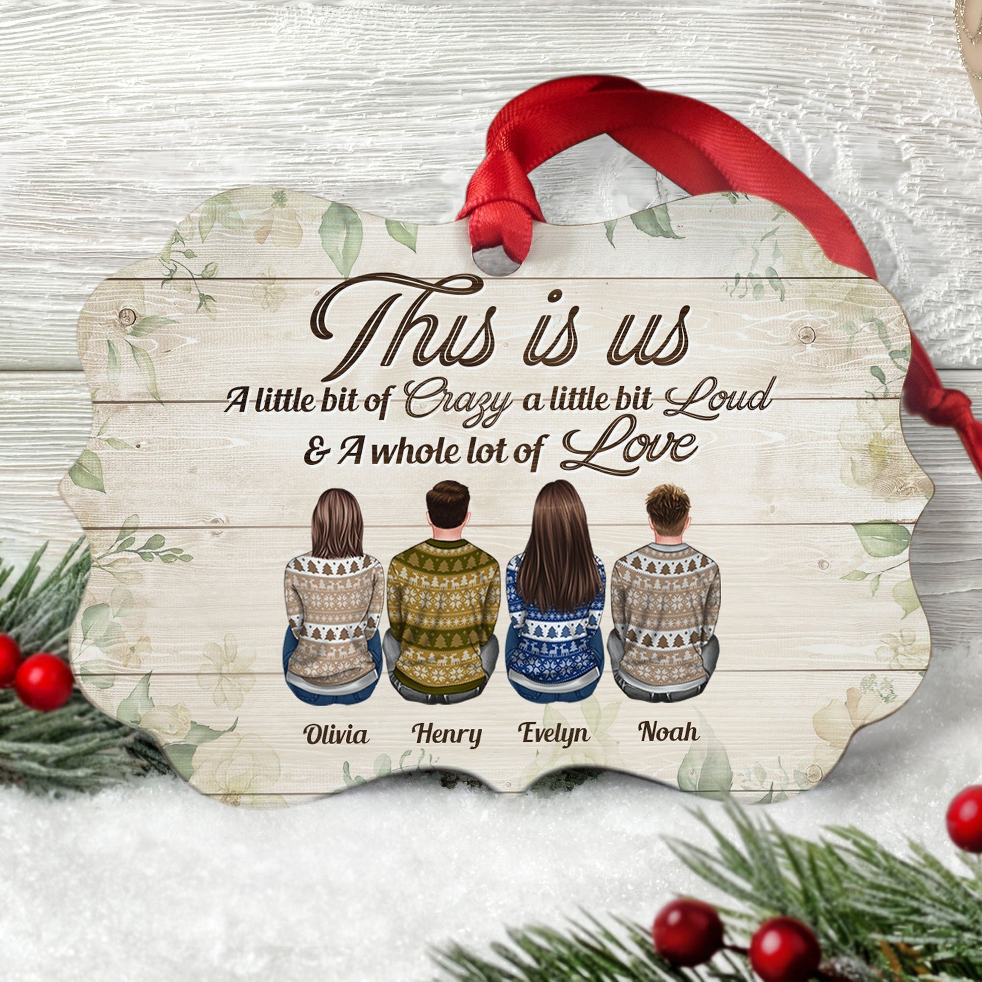 This Is Us - Personalized Aluminum Ornament - Christmas Decoration Gift For Friends, Family - Ugly Christmas Sweater Sitting