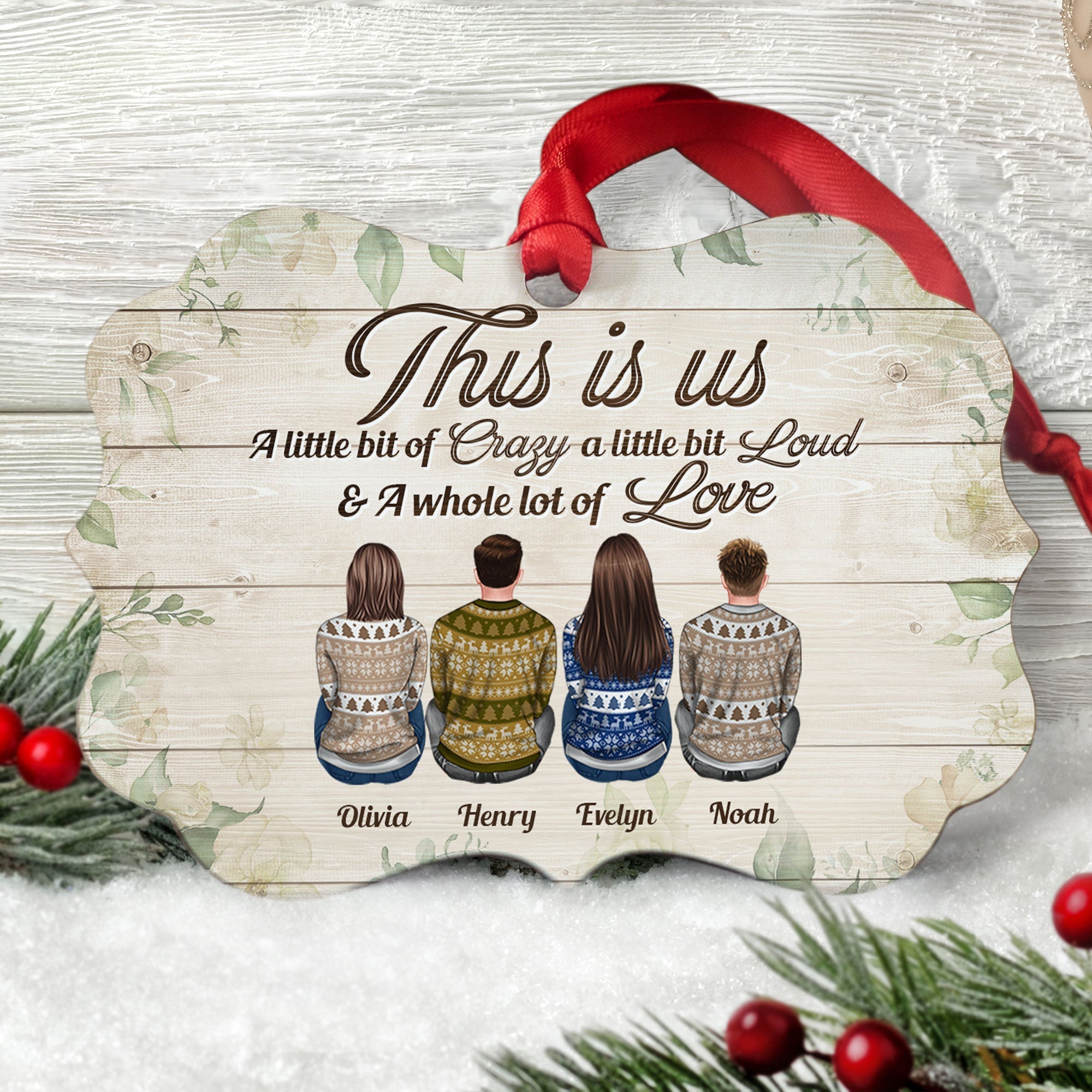 This Is Us - Personalized Aluminum Ornament - Christmas Decoration Gift For Friends, Family - Ugly Christmas Sweater Sitting