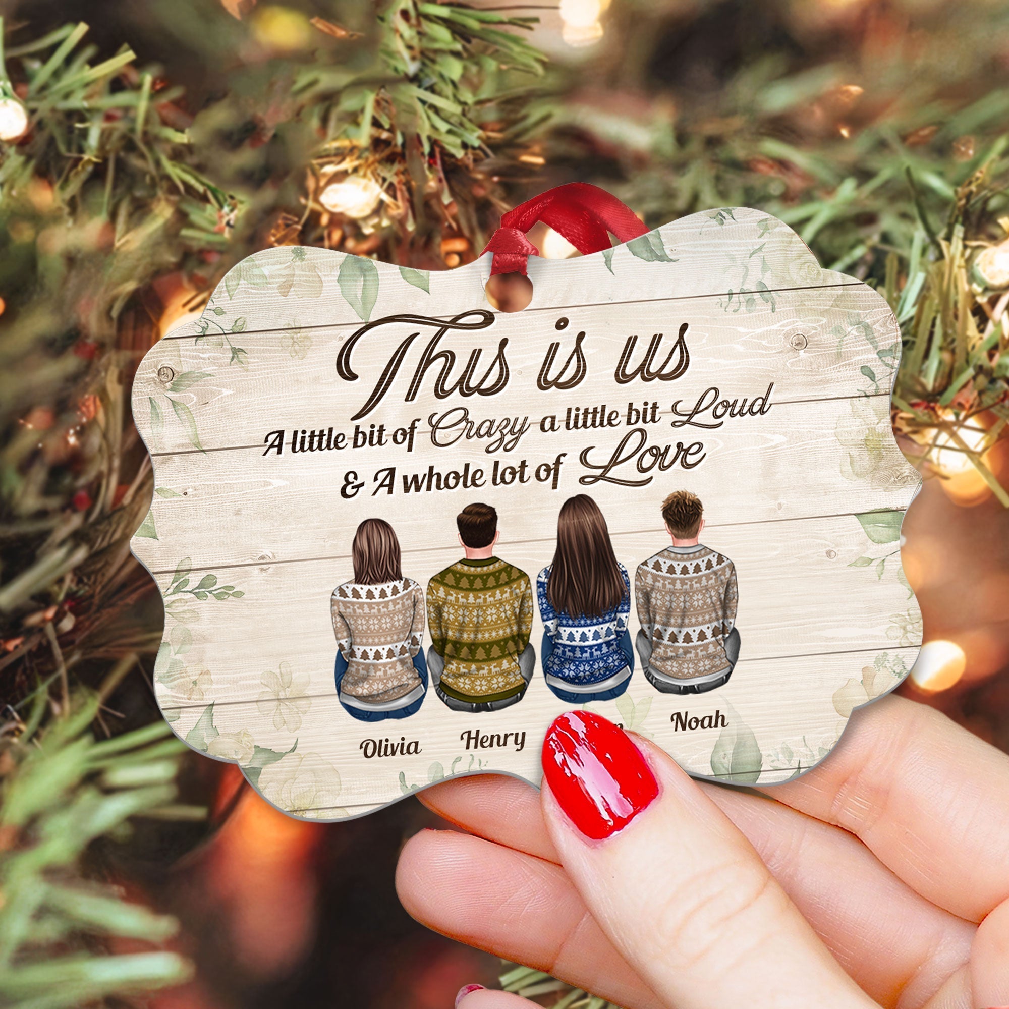 This Is Us - Personalized Aluminum Ornament - Christmas Decoration Gift For Friends, Family - Ugly Christmas Sweater Sitting