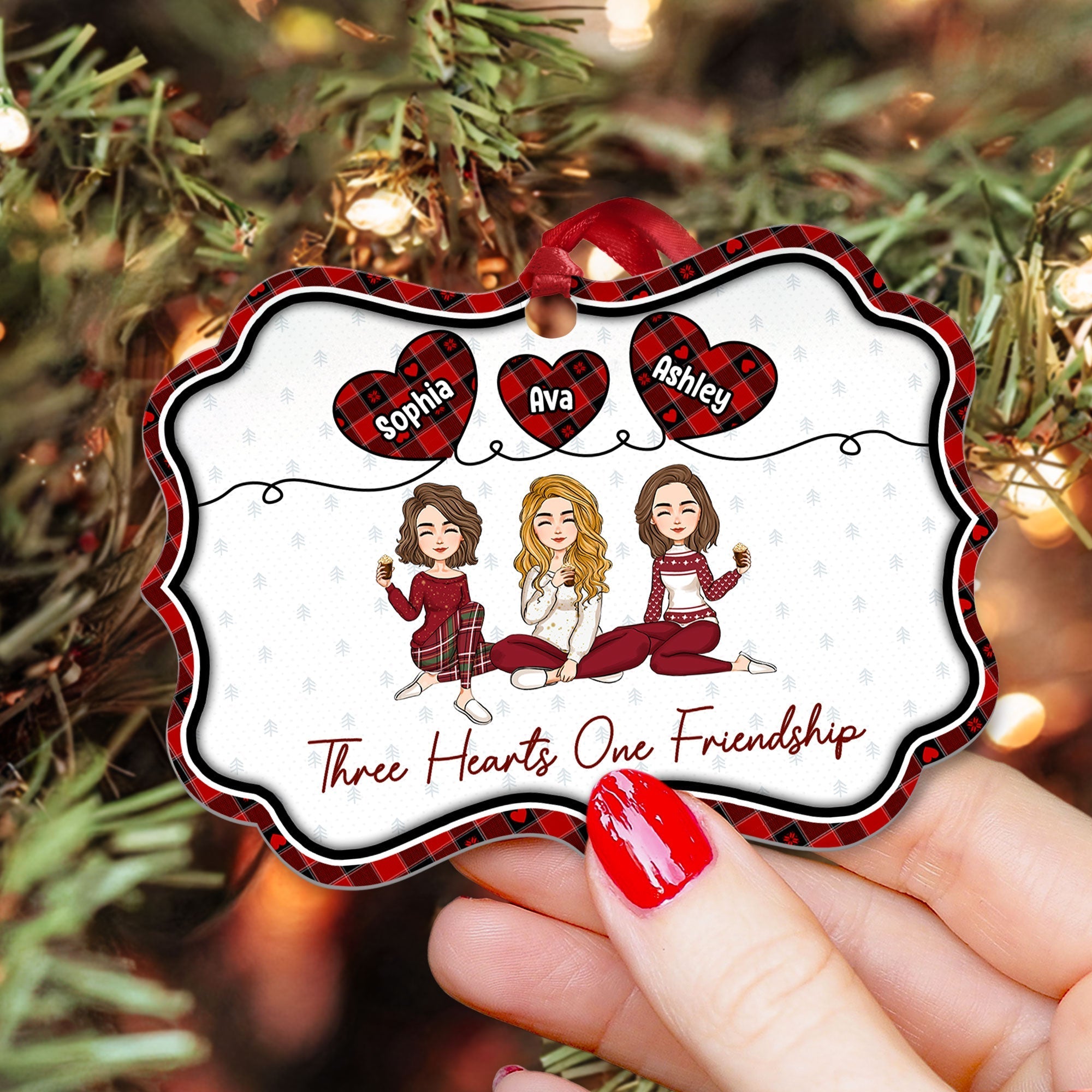 Three Hearts One Friendship - Personalized Aluminum Ornament