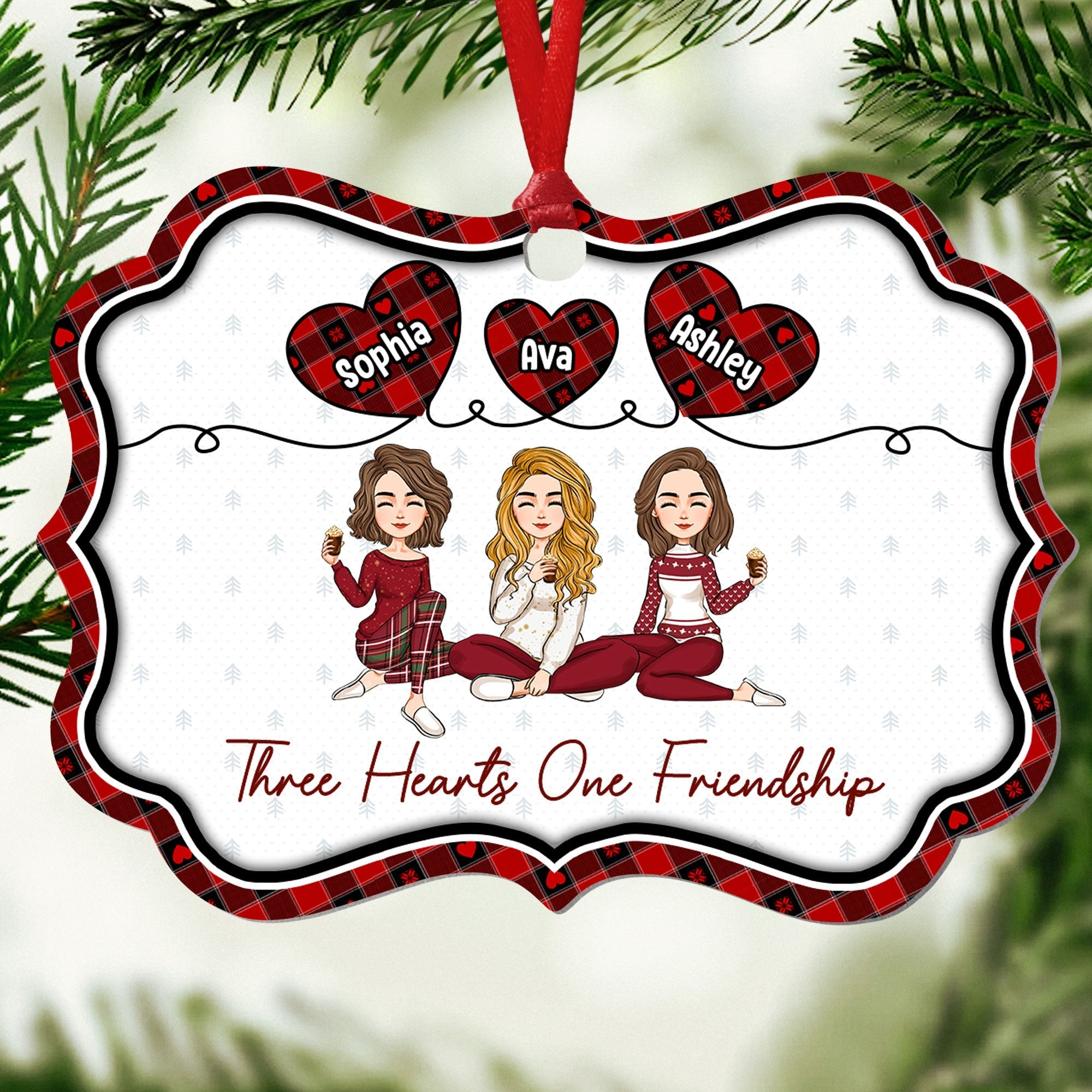Three Hearts One Friendship - Personalized Aluminum Ornament