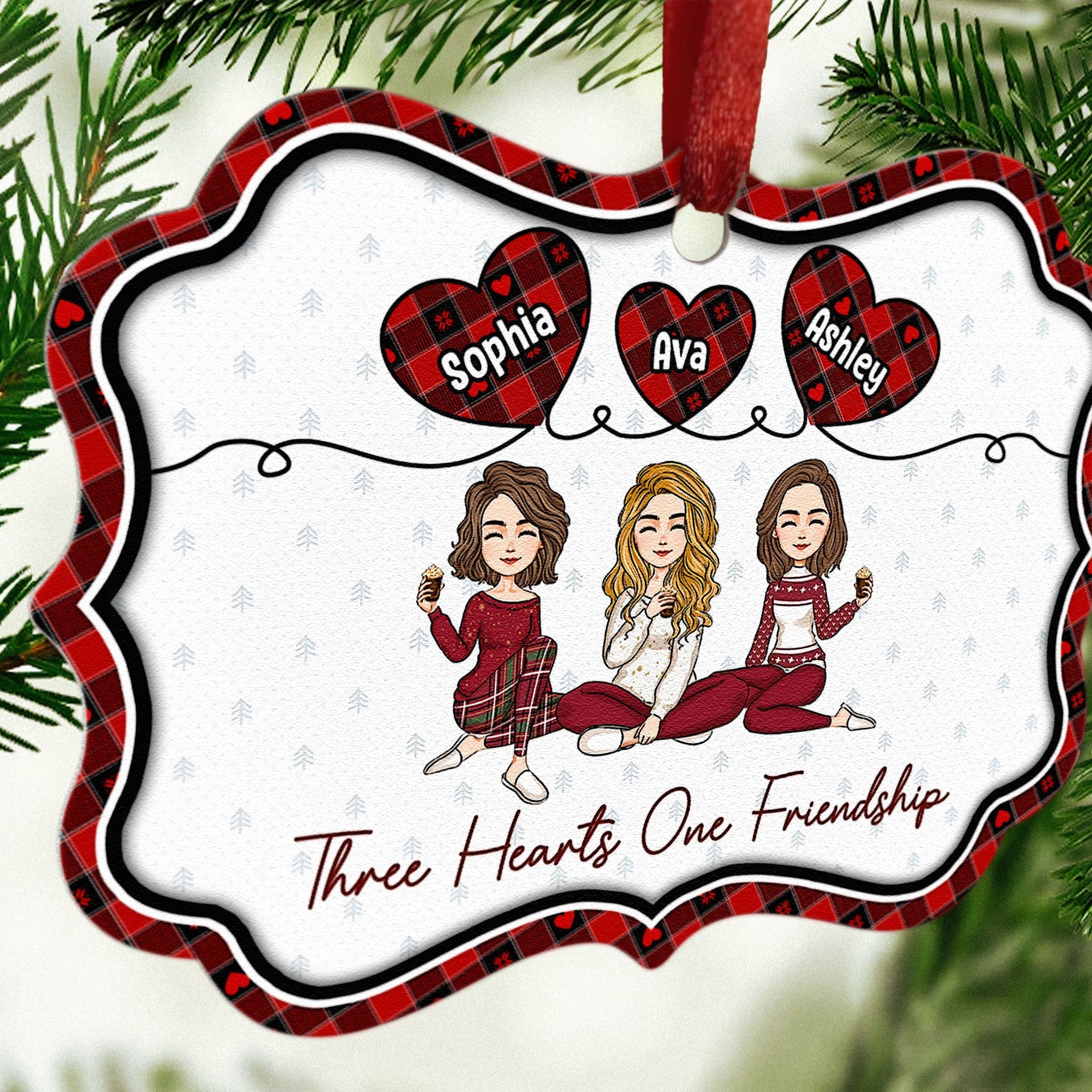 Three Hearts One Friendship - Personalized Aluminum Ornament