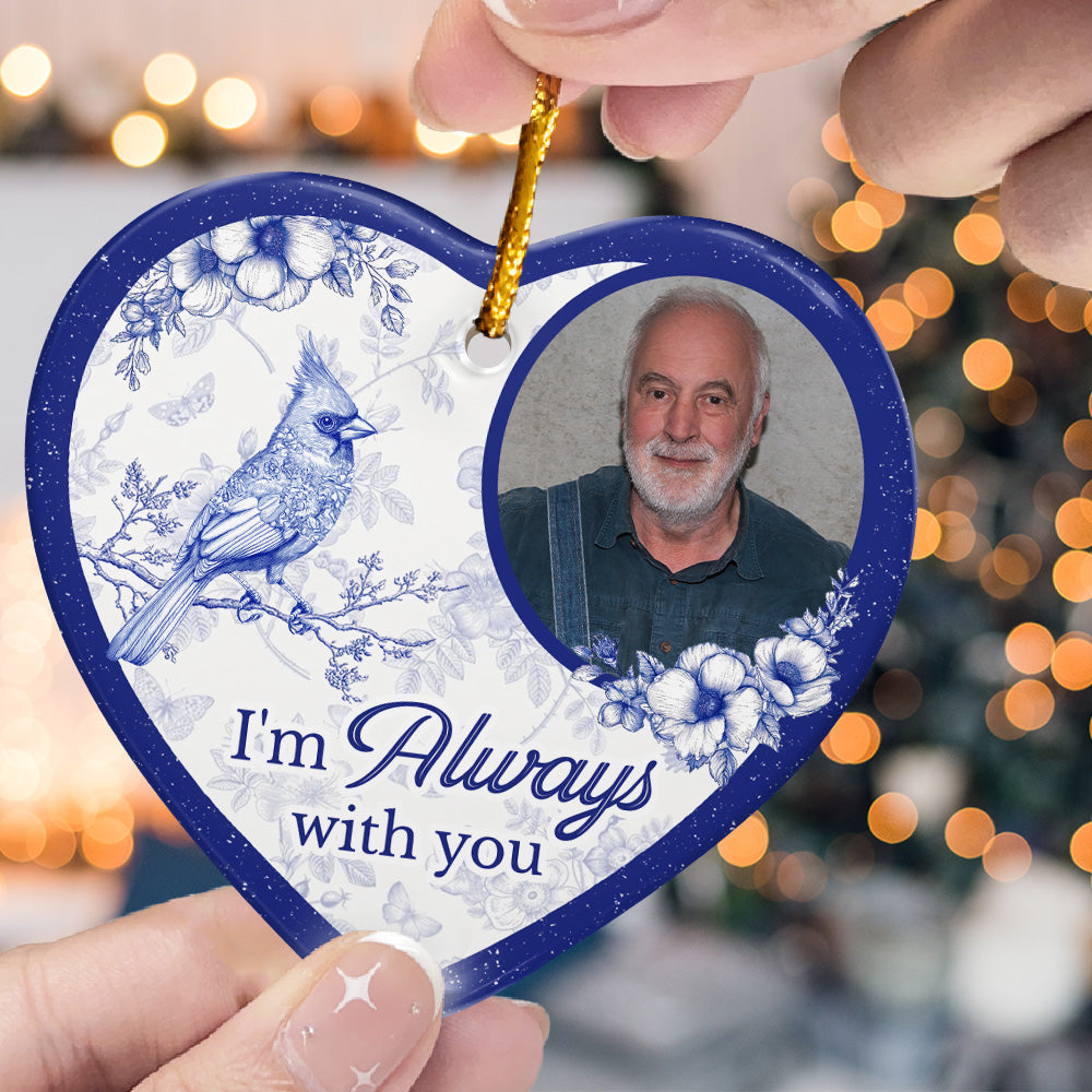 Toile De Jouy Style Memorial I'm Always With You - Personalized Ceramic Photo Ornament